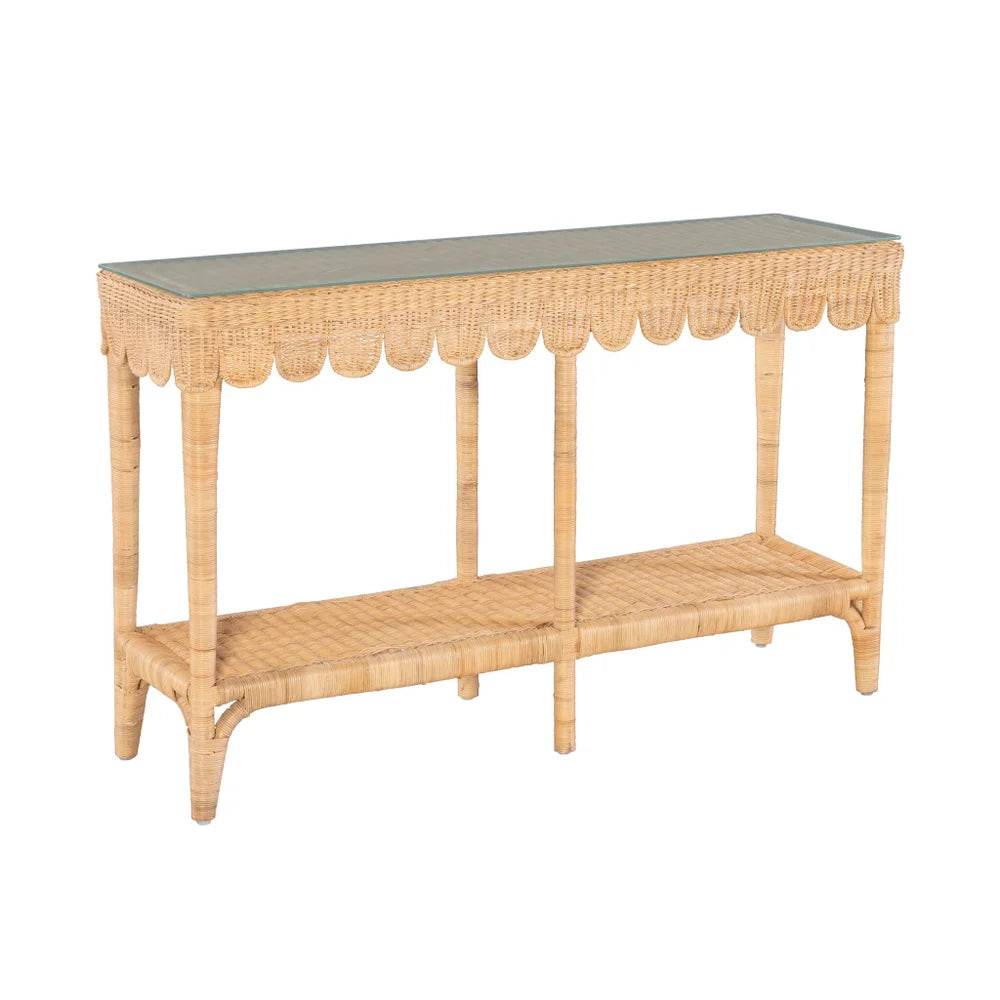 Scalloped Console With Tempered Glass Top - TES