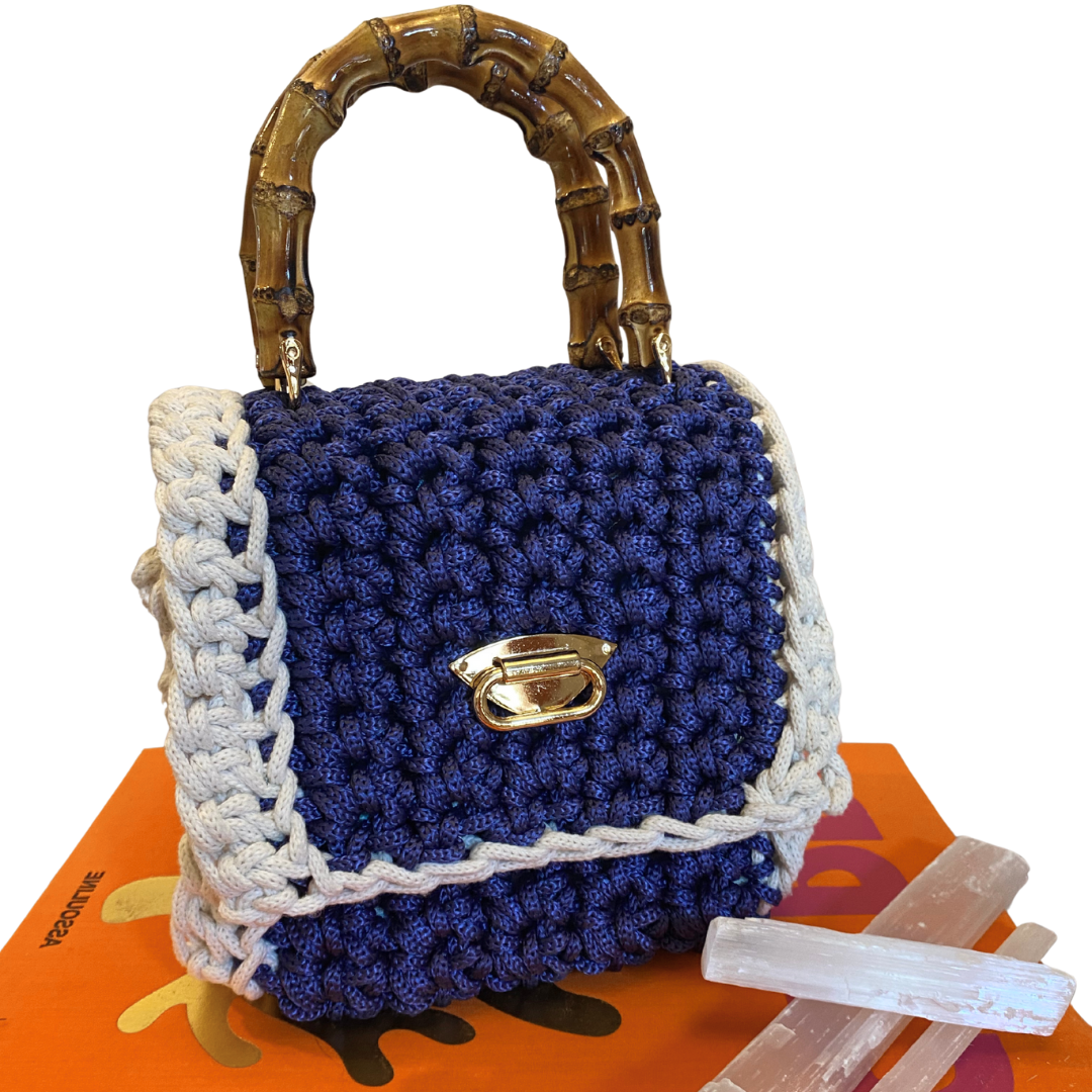 "Queen Mother Bag" in Solid Navy with White Edging - TEN EASY STREET