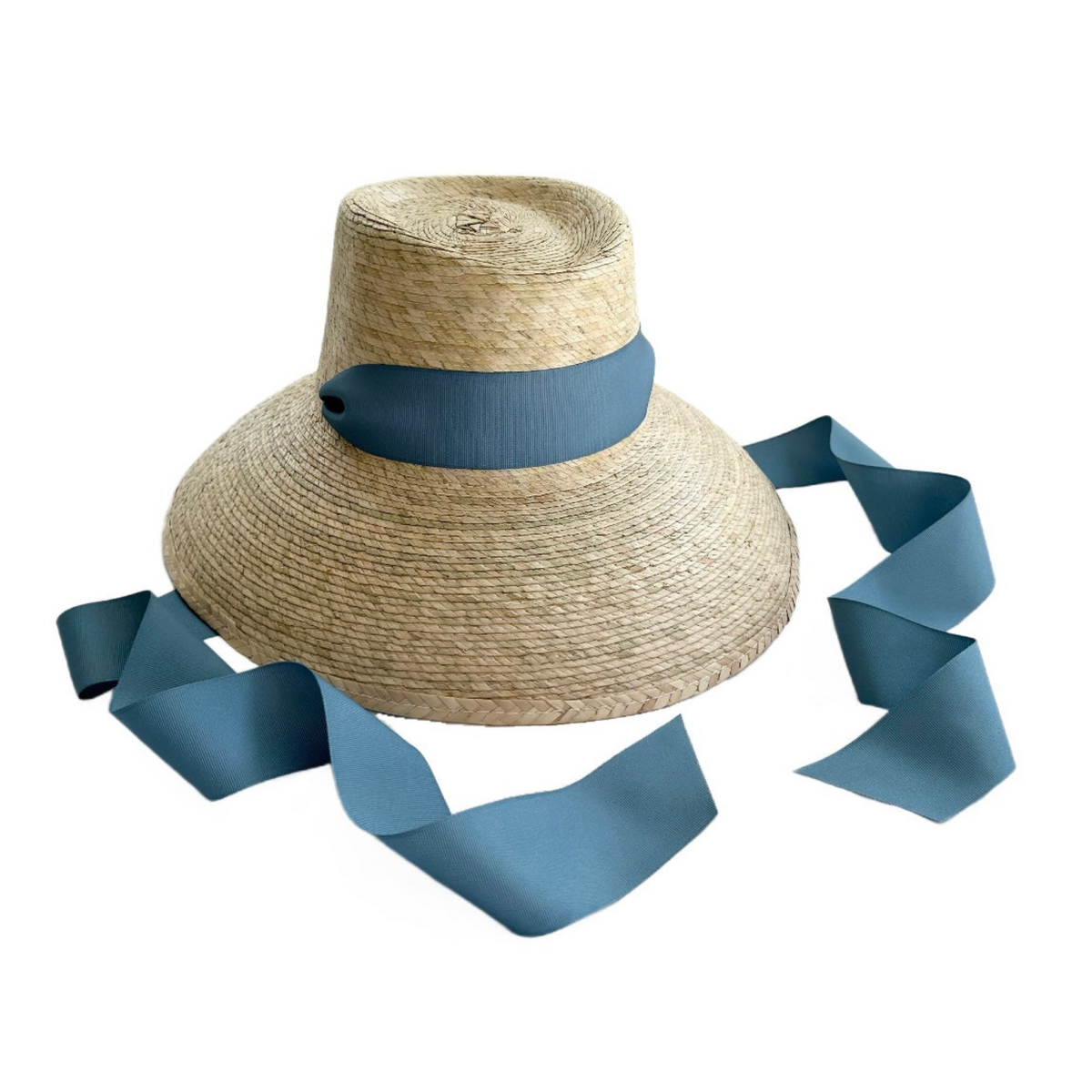 Stylish Vintage Mark III Cellophane Woven Straw Sun Hat with Blue Ribbon Seaside Cream Beach Hat – stitchedXmare main image 4