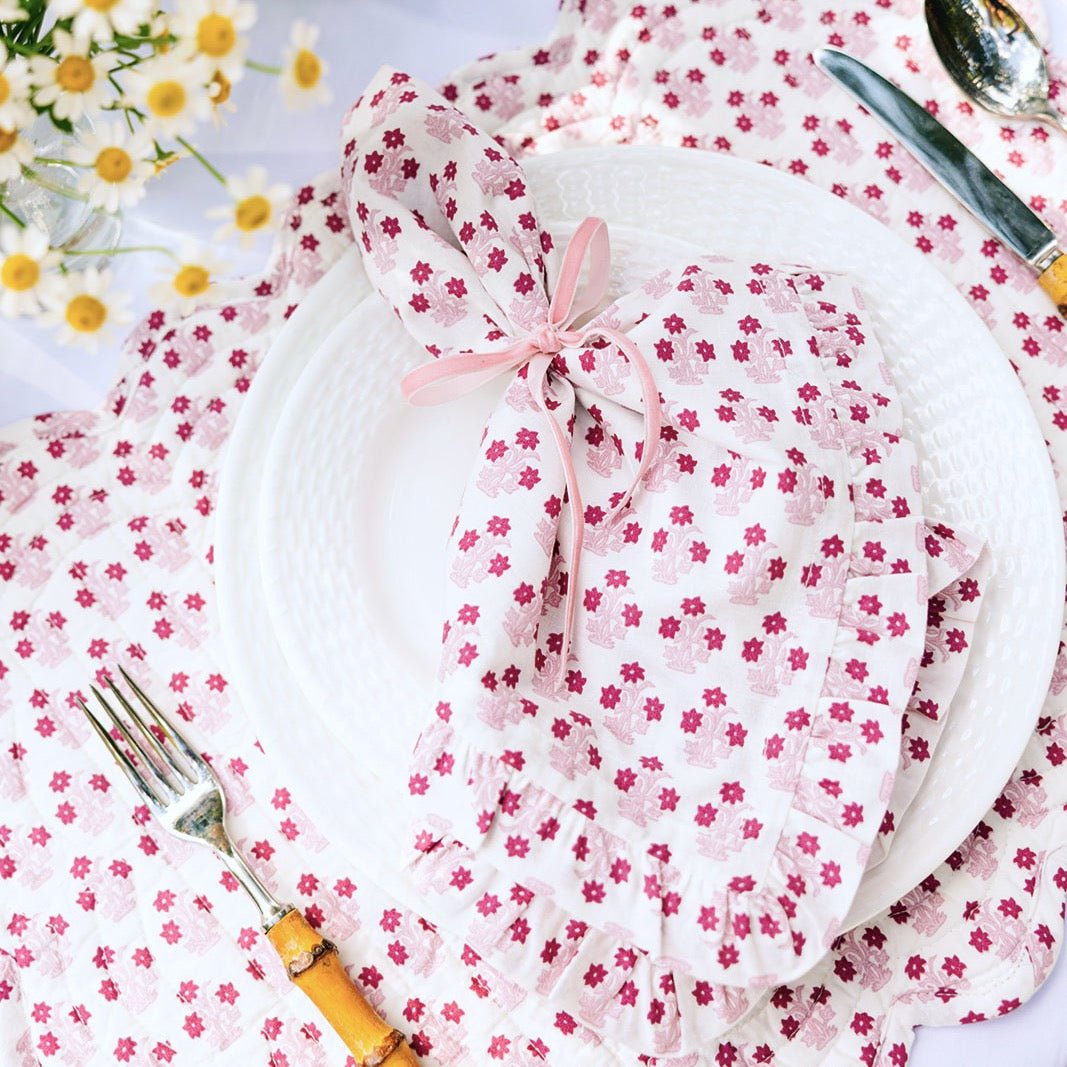 Abigail Pink Ruffled Dinner Napkin - Set of 4-Ten Easy Street