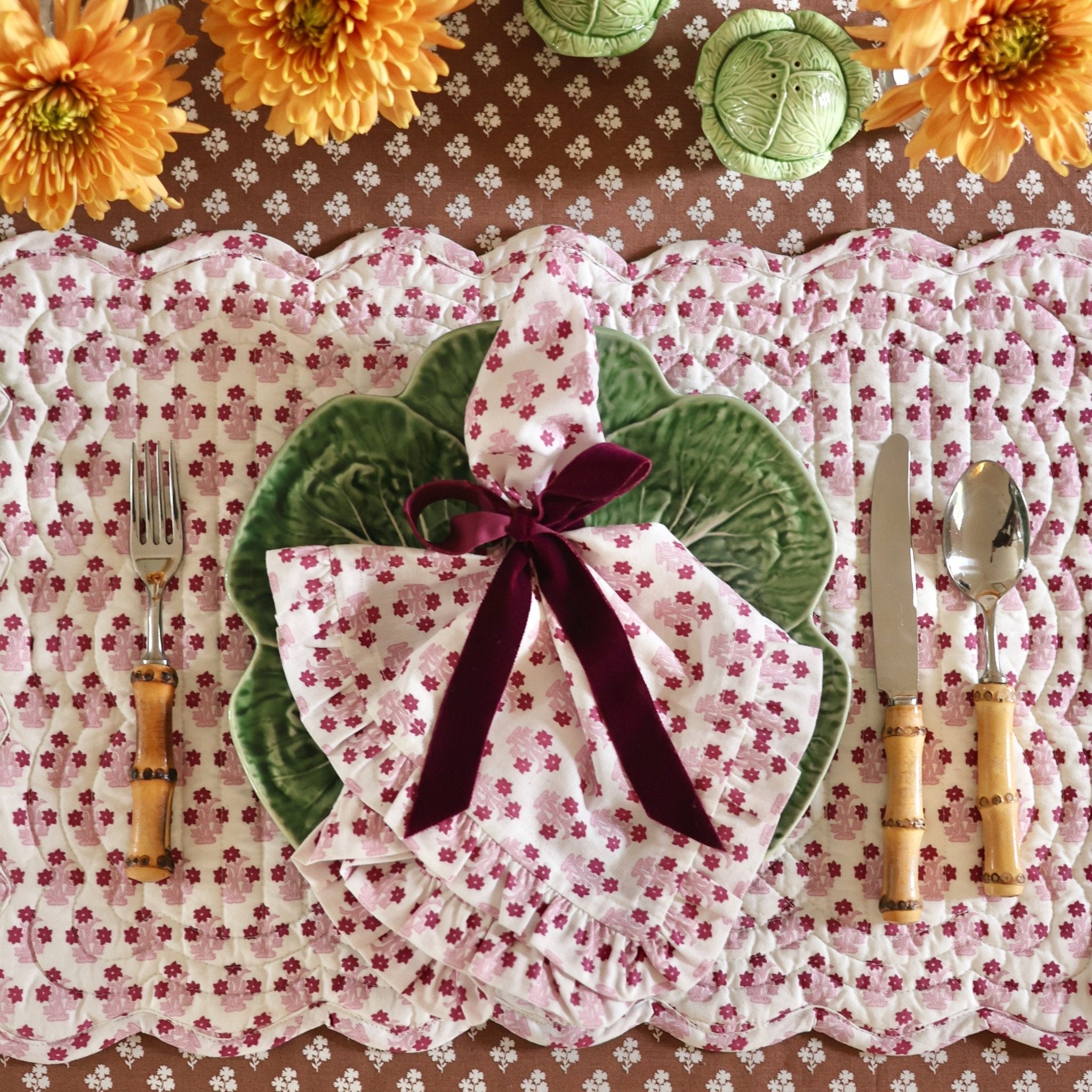 Abigail Pink Ruffled Dinner Napkin - Set of 4-Ten Easy Street