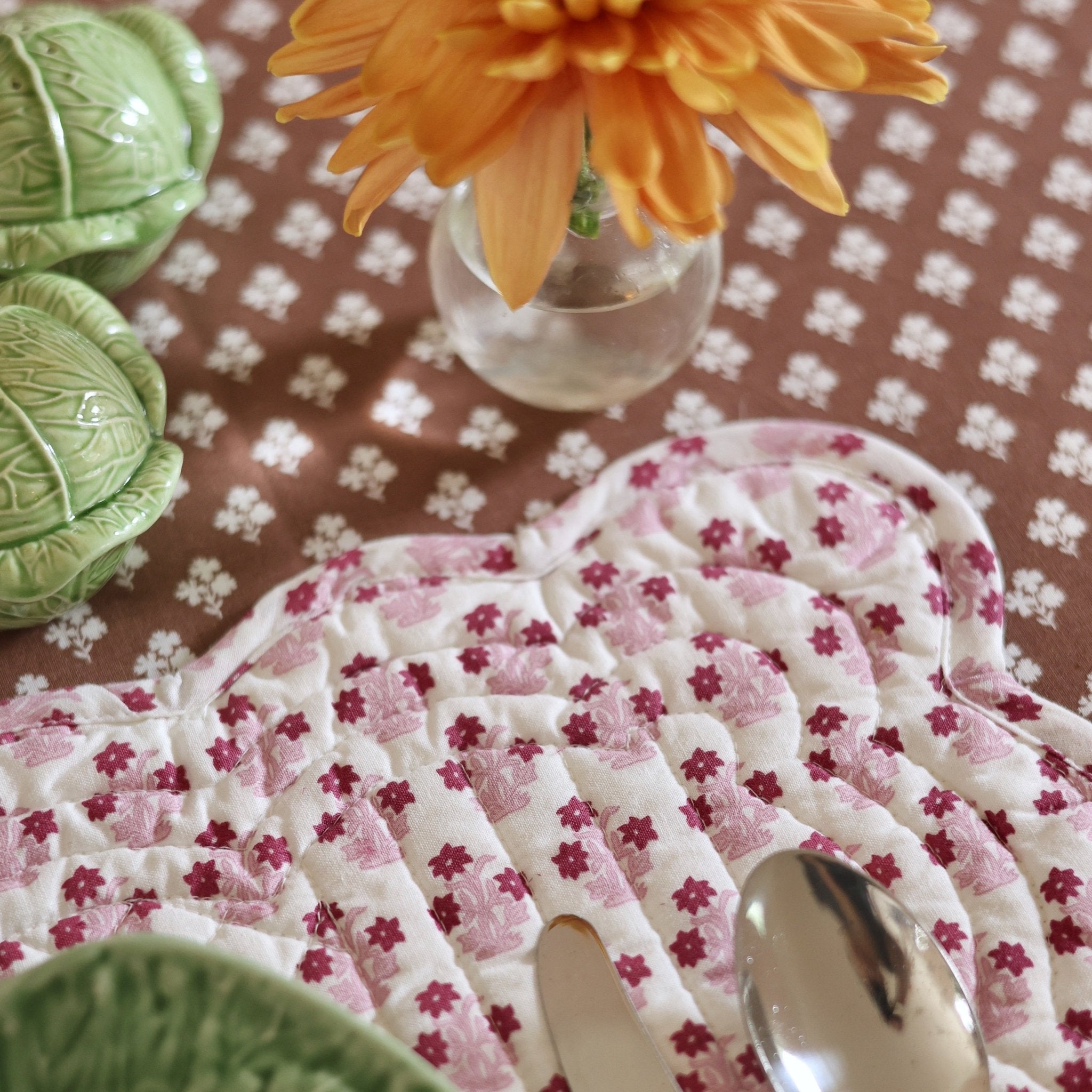Abigail Pink Scalloped Quilted Placemat-Ten Easy Street