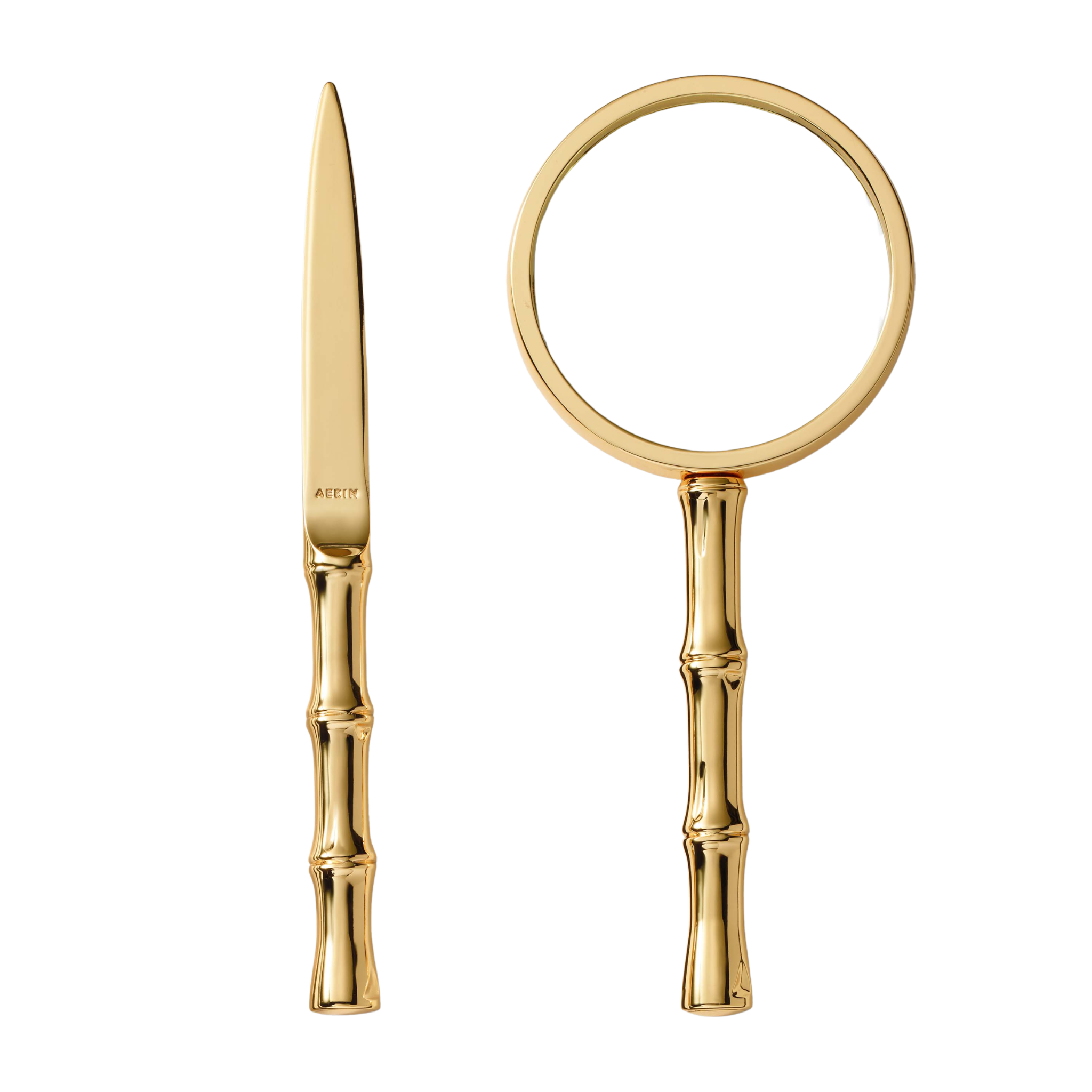 Ava Bamboo Magnifying Glass & Letter Opener in Brass-Ten Easy Street