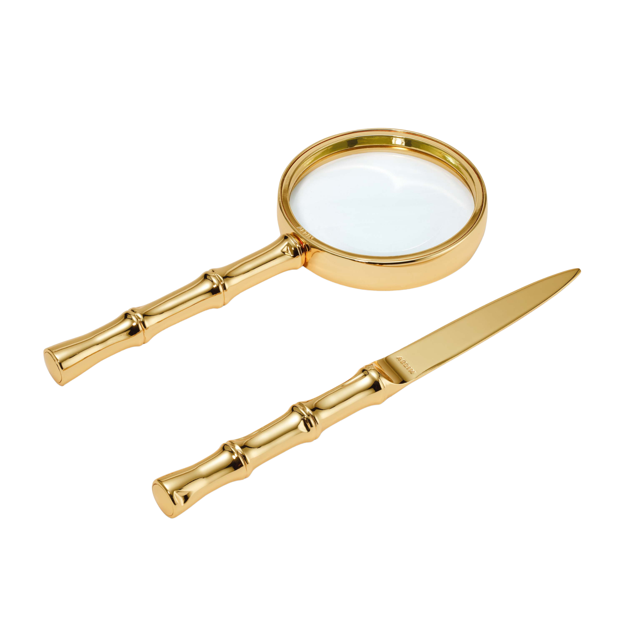 Ava Bamboo Magnifying Glass & Letter Opener in Brass-Ten Easy Street