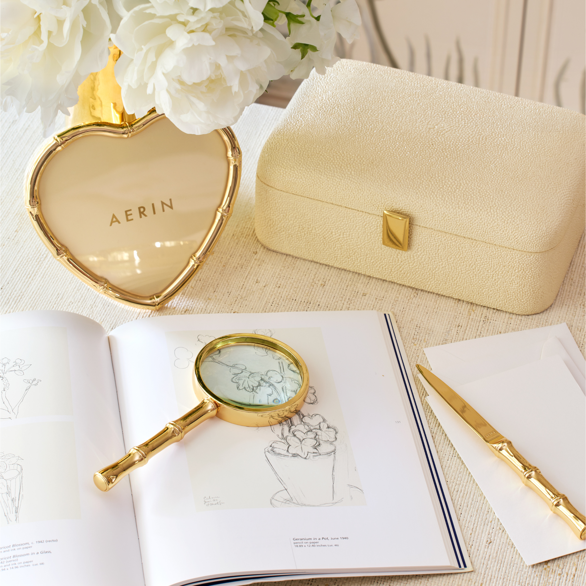 Ava Bamboo Magnifying Glass & Letter Opener in Brass-Ten Easy Street