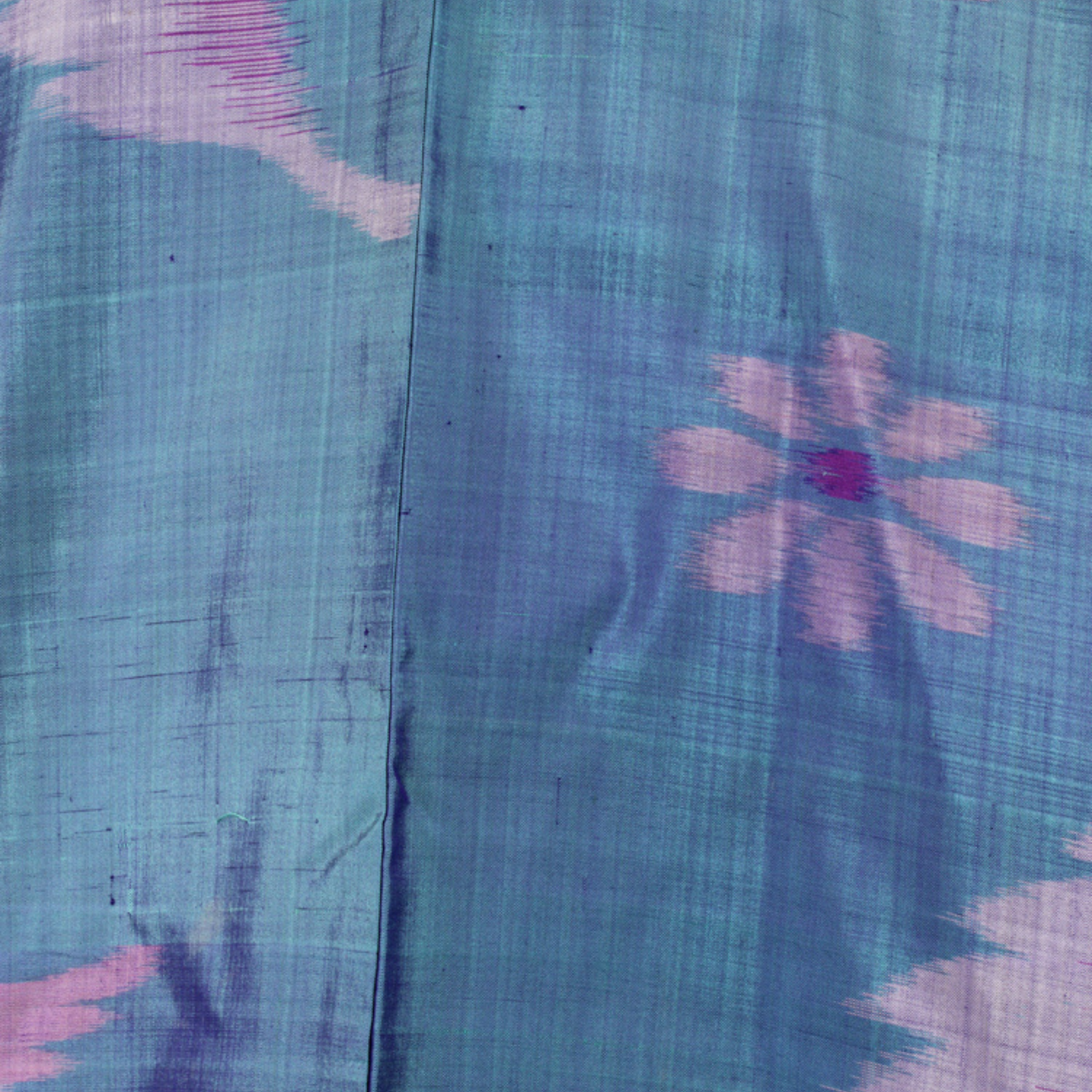 Blate Blue Silk Kimono Jacket with Woven Purple Flowers - Ten Easy Street