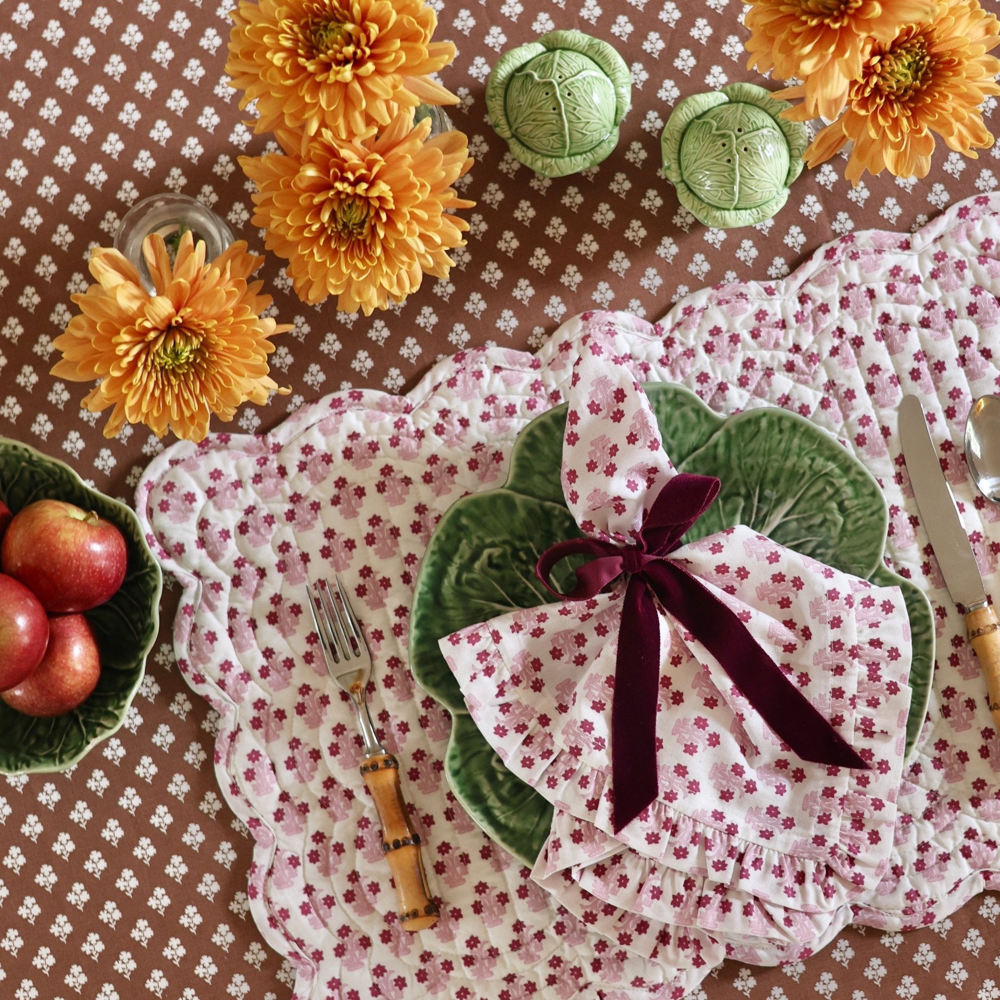 Constance Chocolate Round Tablecloth with Ruffle-Ten Easy Street