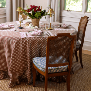 Constance Chocolate Round Tablecloth with Ruffle-Ten Easy Street