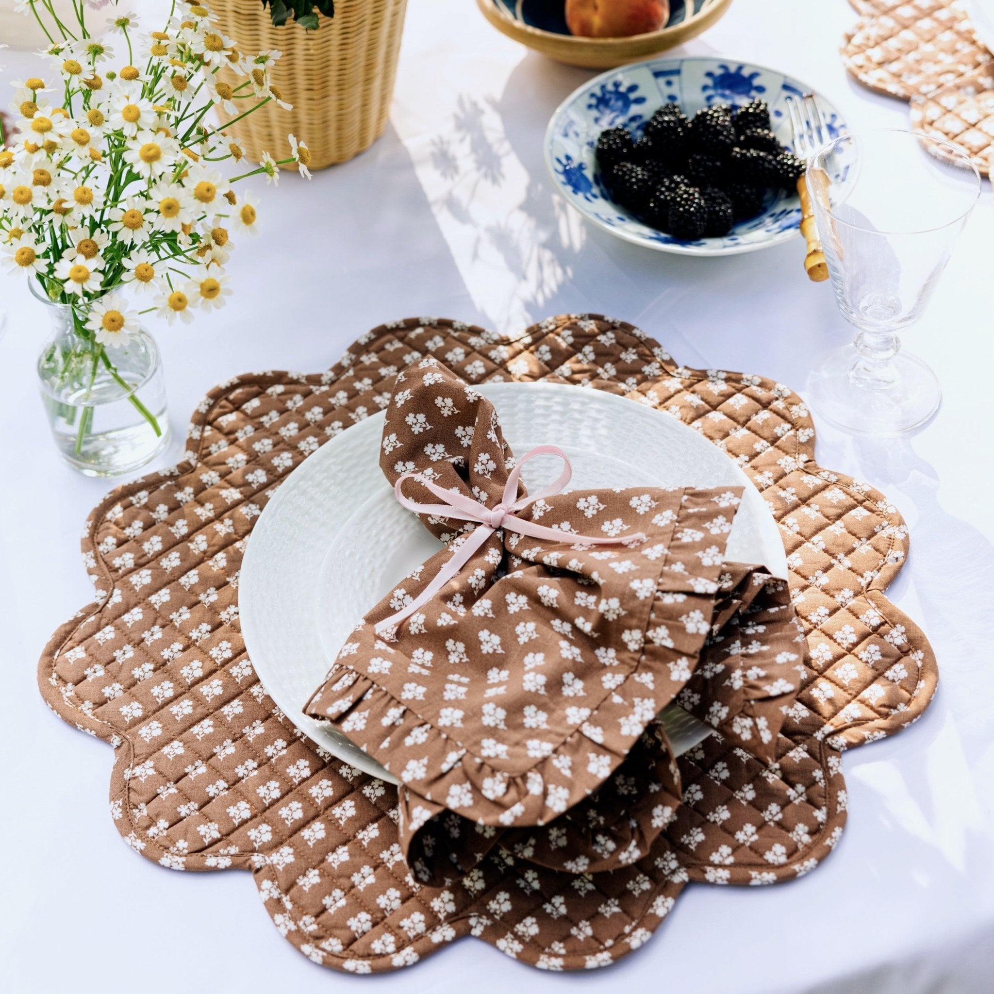 Constance Chocolate Wavy Quilted Placemat-Ten Easy Street