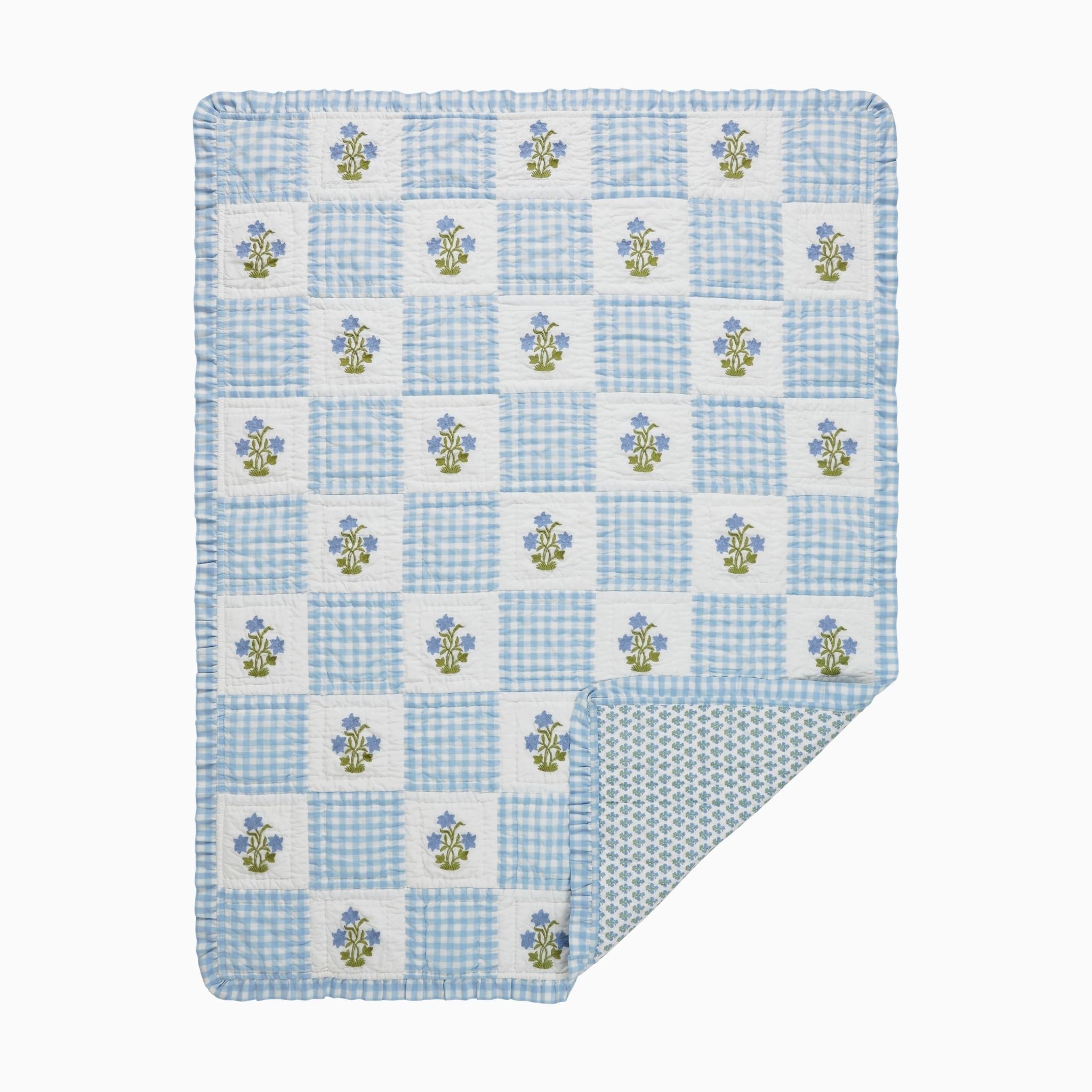 Dorothy Blue Embroidered Quilted Throw Blanket-Ten Easy Street