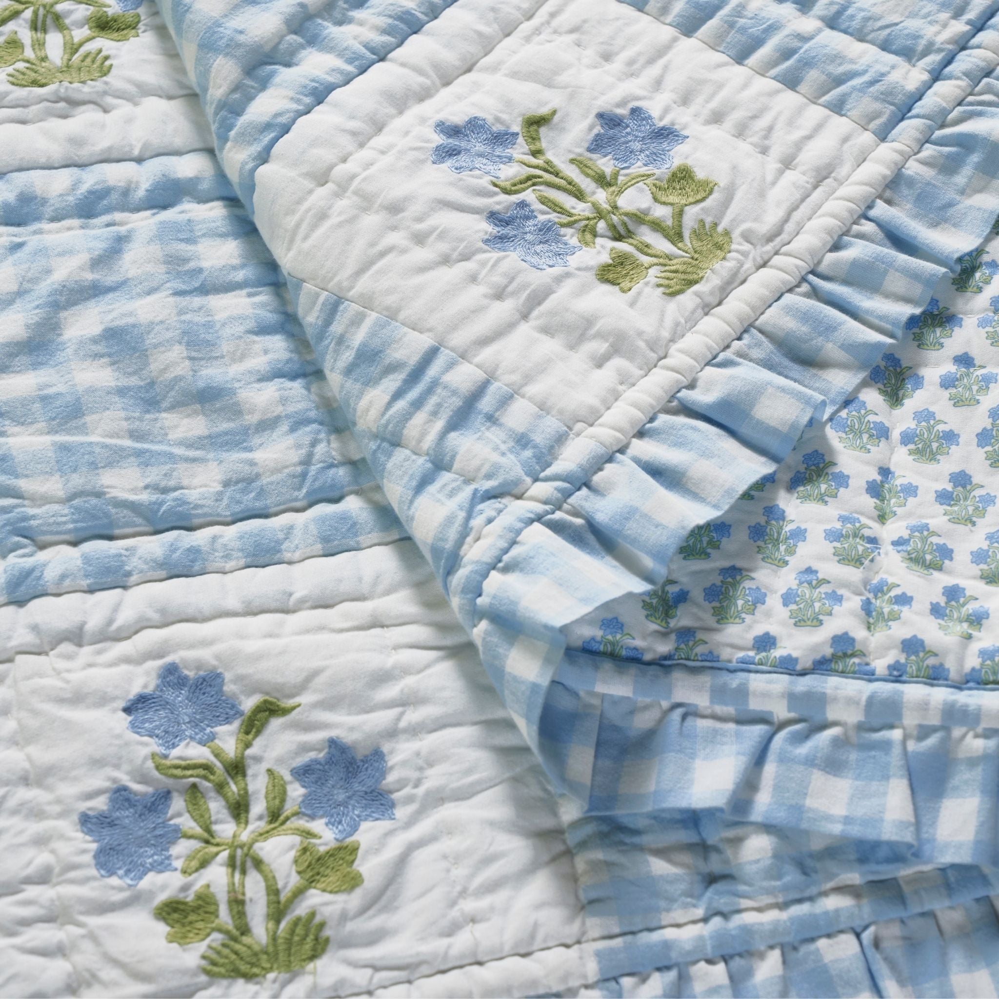 Dorothy Blue Embroidered Quilted Throw Blanket-Ten Easy Street