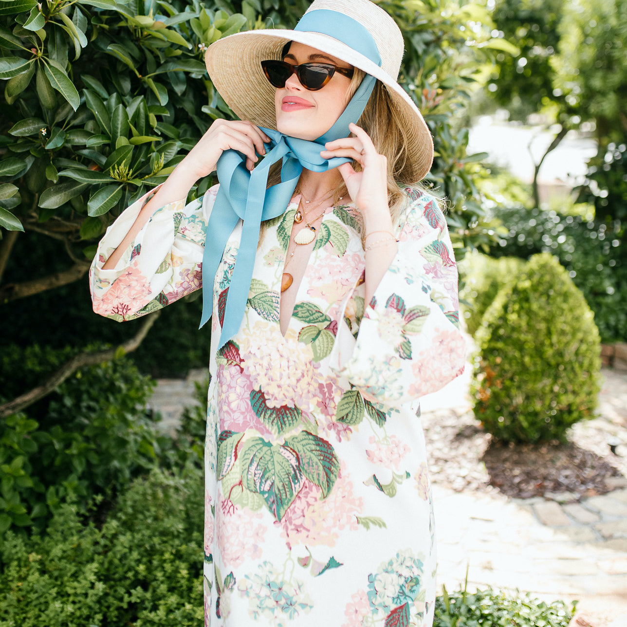 Wildflower Sun Hat - French Blue Long Grosgrain Ribbon - Ten Easy Street