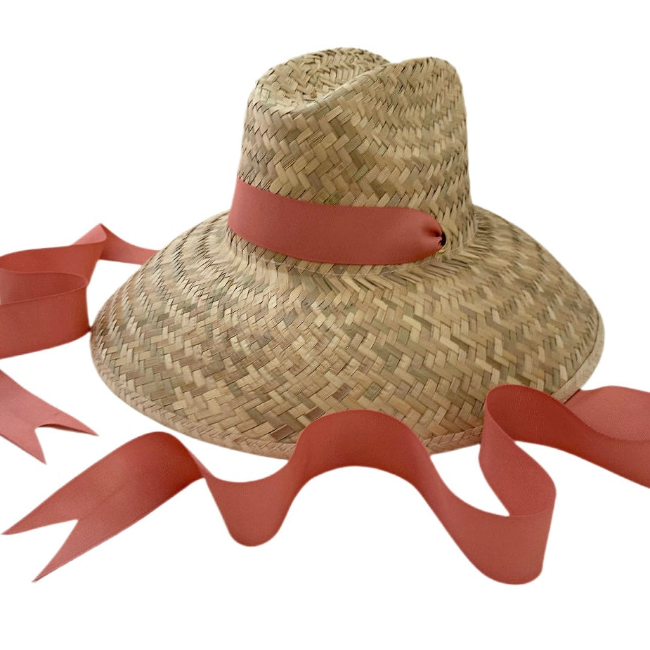 Begonia Sun Hat - Long Coral Grosgrain Ribbon - Ten Easy Street