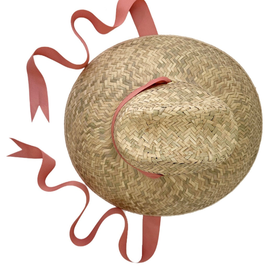 Begonia Sun Hat - Long Coral Grosgrain Ribbon - Ten Easy Street