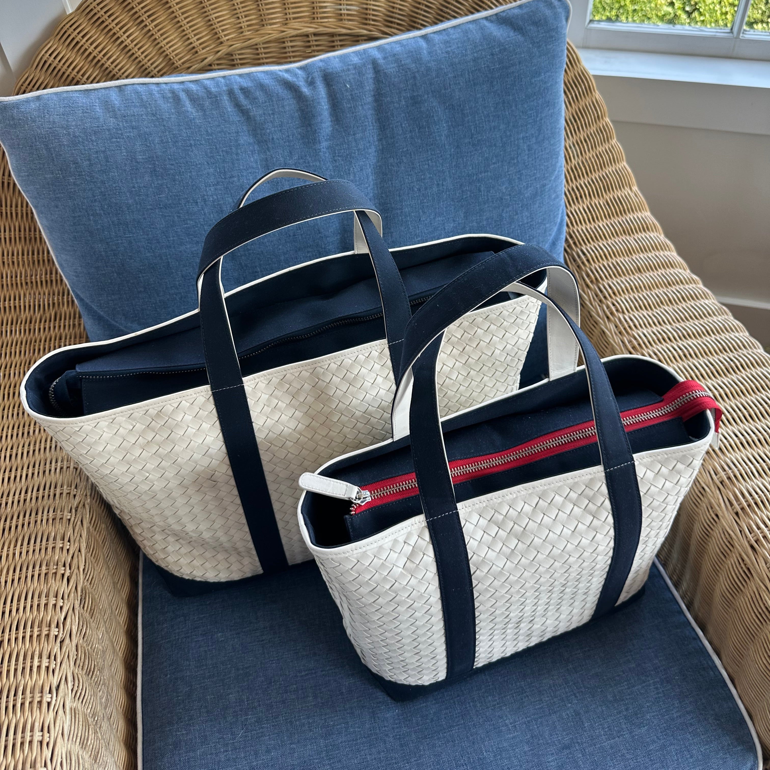 Leather and Sunbrella Canvas Tote Bag in Navy - Ten Easy Street