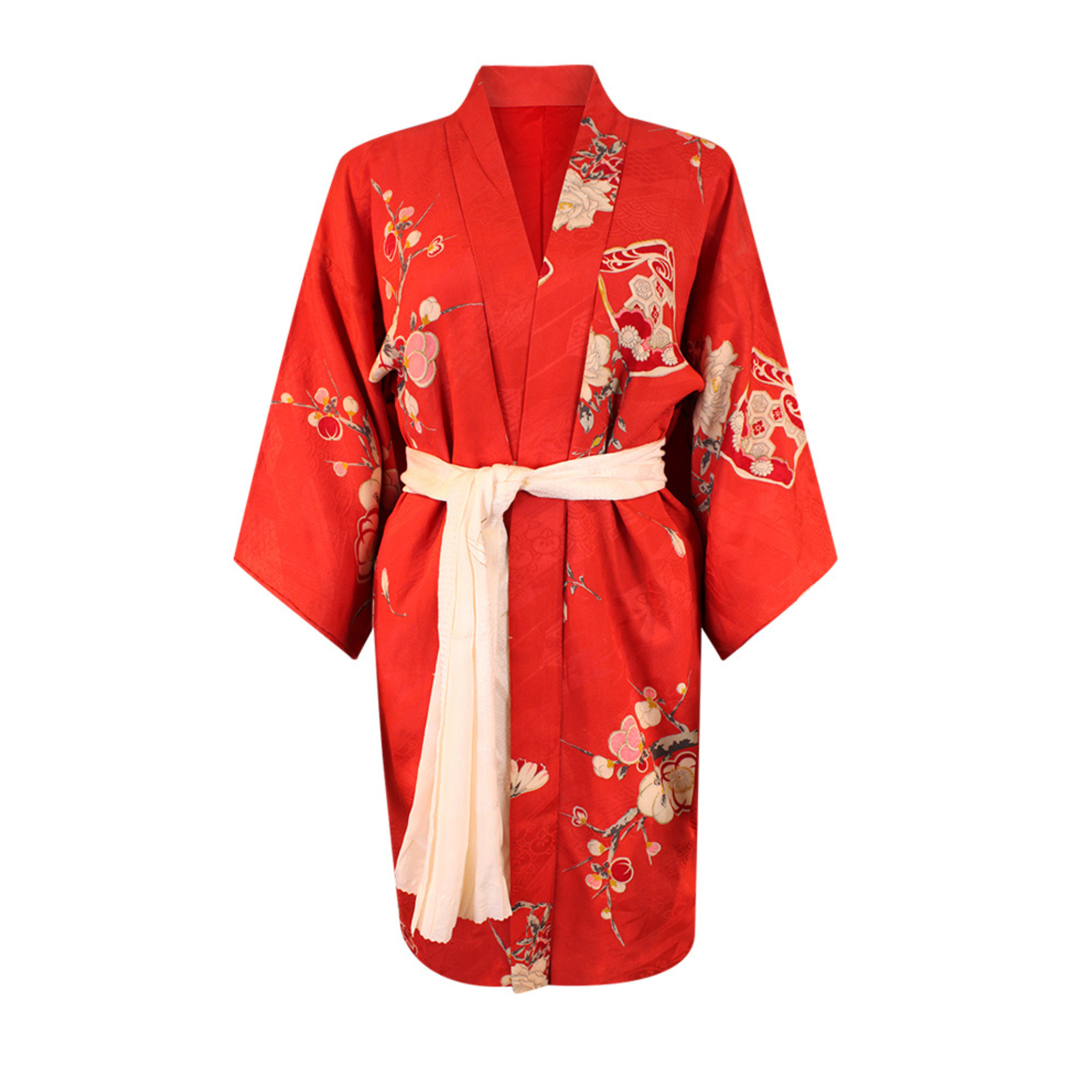 Light Weight Coral Silk Kimono Jacket with Traditional Design - Ten Easy Street