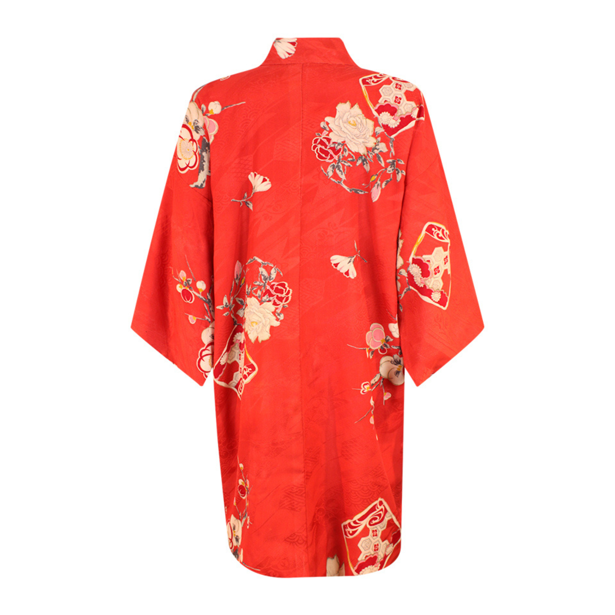 Light Weight Coral Silk Kimono Jacket with Traditional Design - Ten Easy Street