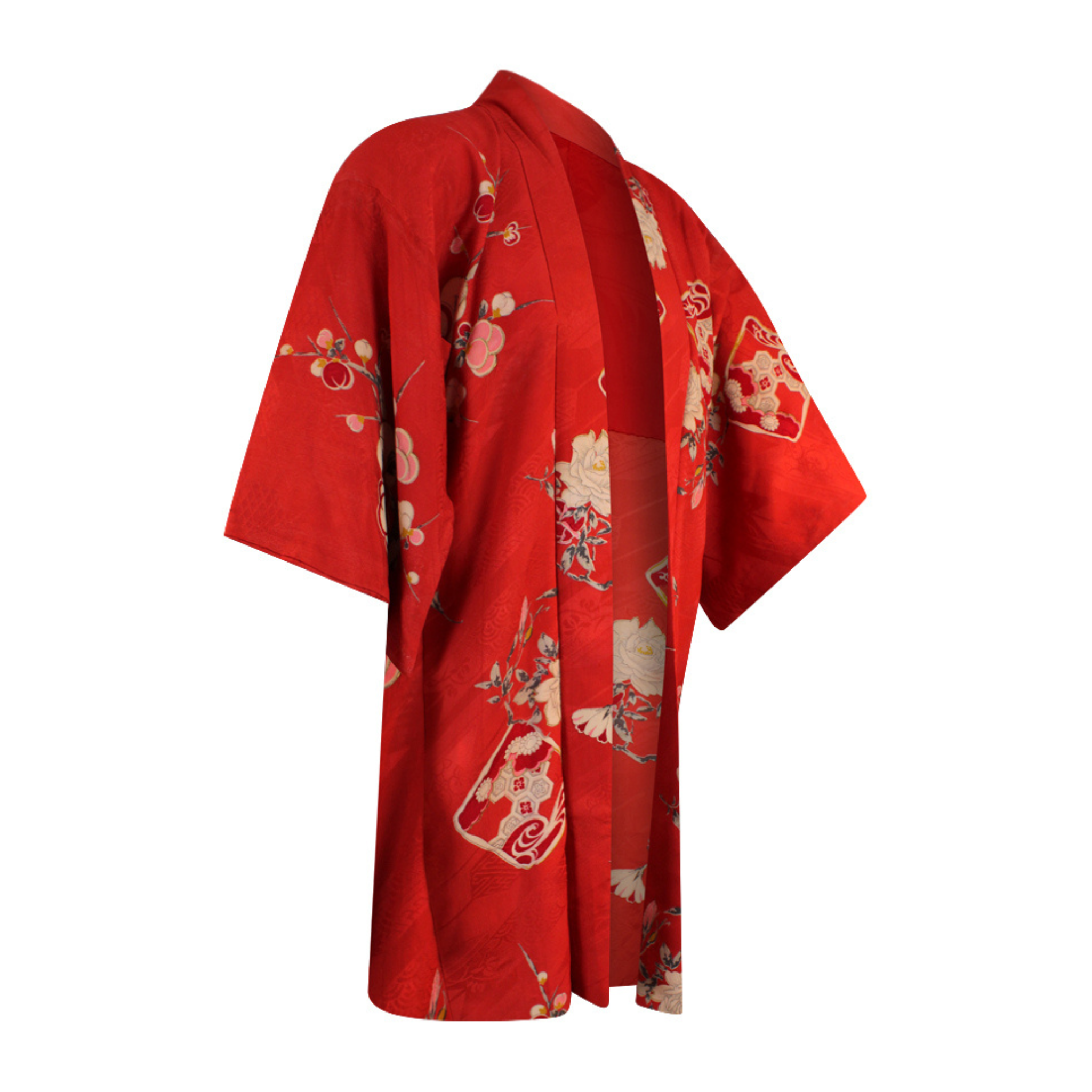 Light Weight Coral Silk Kimono Jacket with Traditional Design - Ten Easy Street