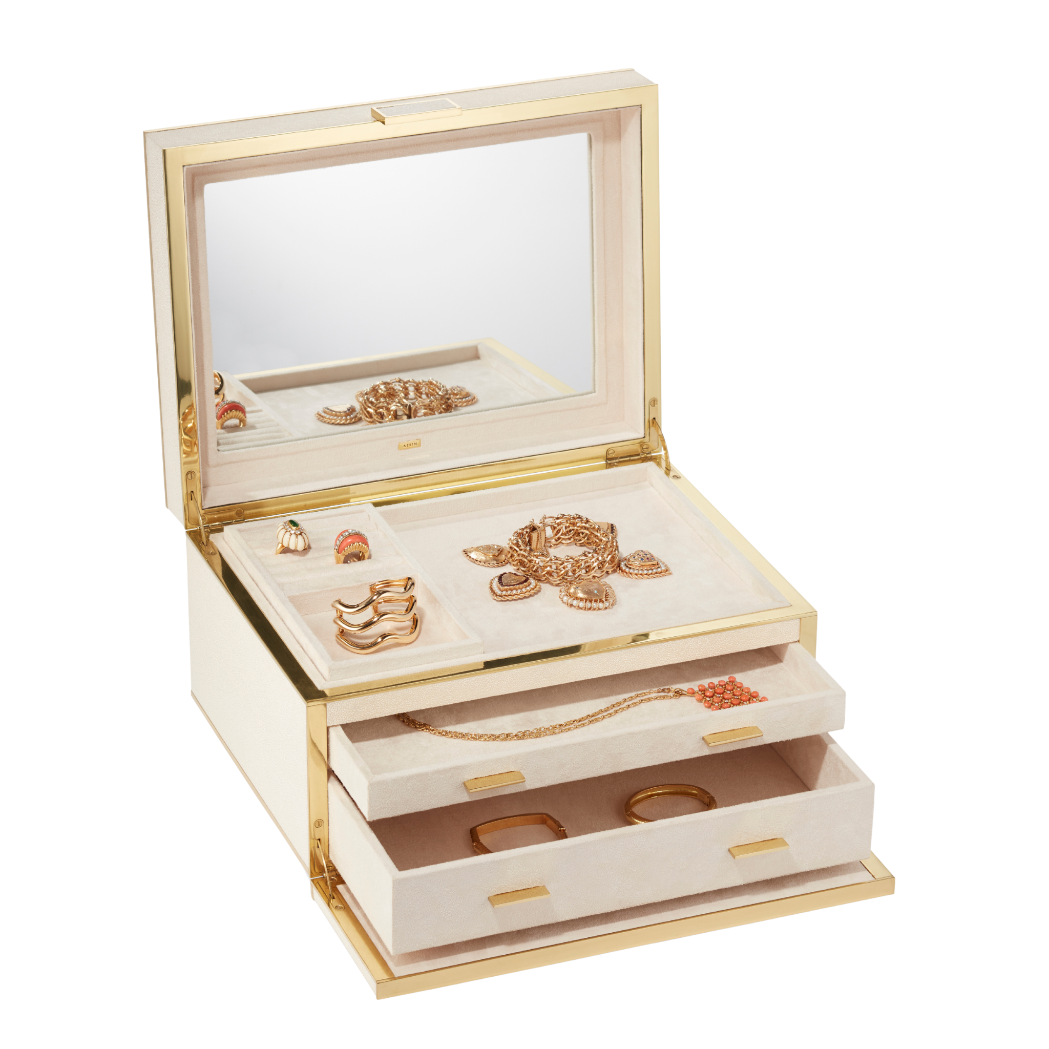 Luxe Shagreen Jewelry Box in Cream-Ten Easy Street