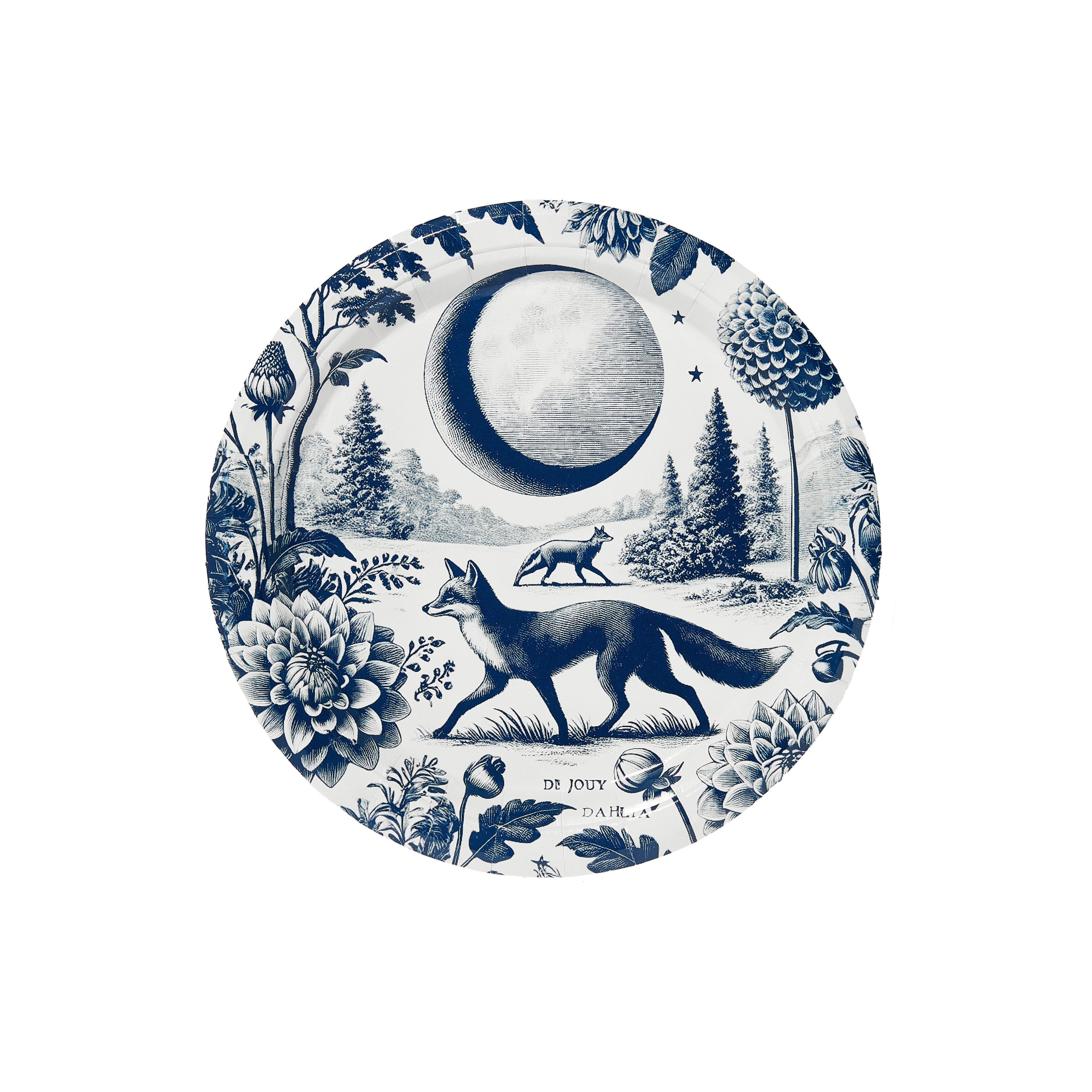 Mini Hors D'oeuvre Navy and White Foxy Dahlia Toile Paper Plate - 8 pack-Ten Easy Street