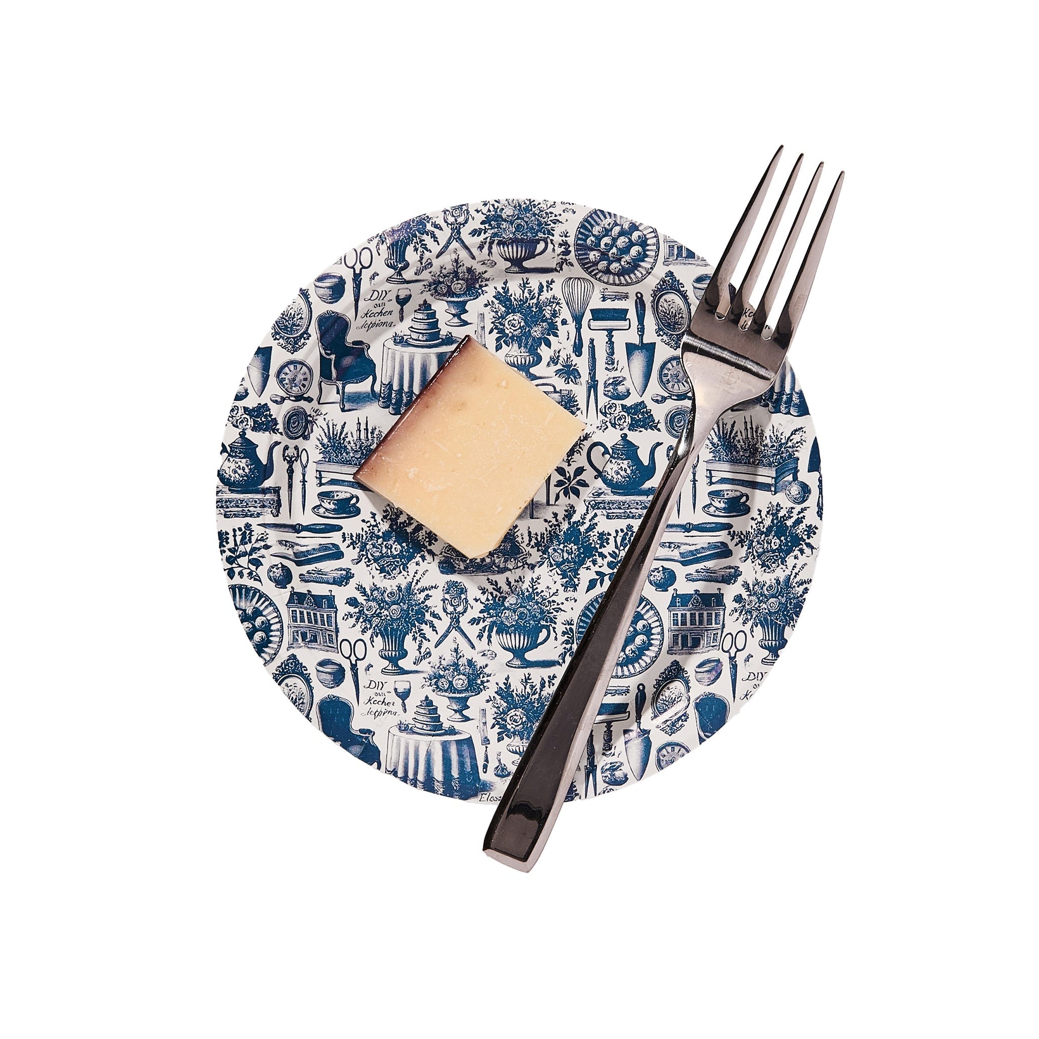 Mini Hors D'oeuvre Navy and White Martha Toile Paper Plate - 8 pack-Ten Easy Street