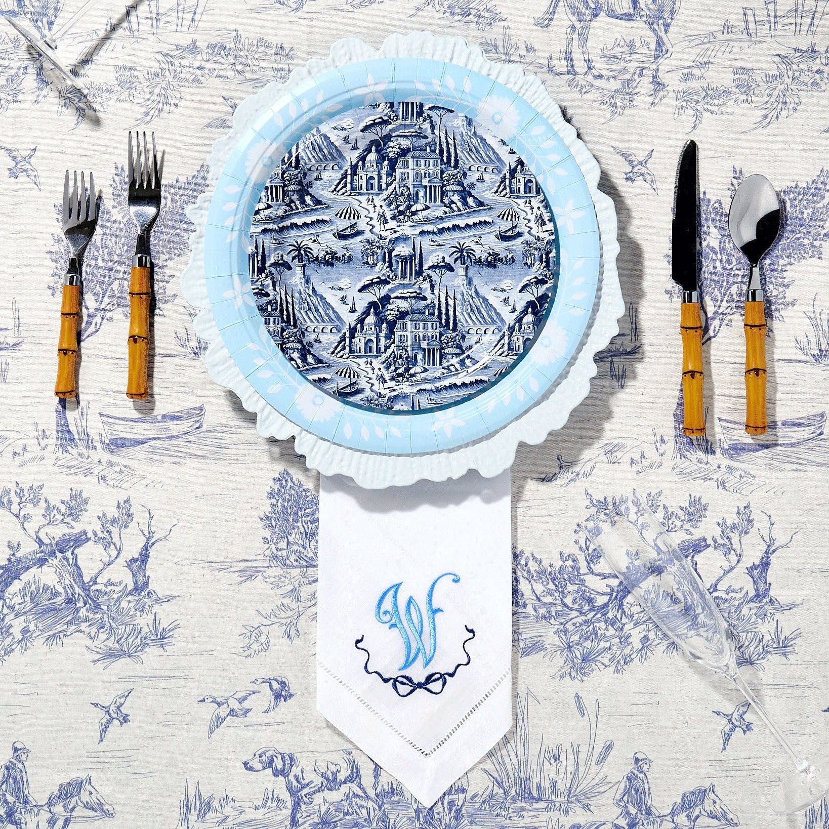 Navy Amalfi Toile Dessert Plate - 8 pack-Ten Easy Street