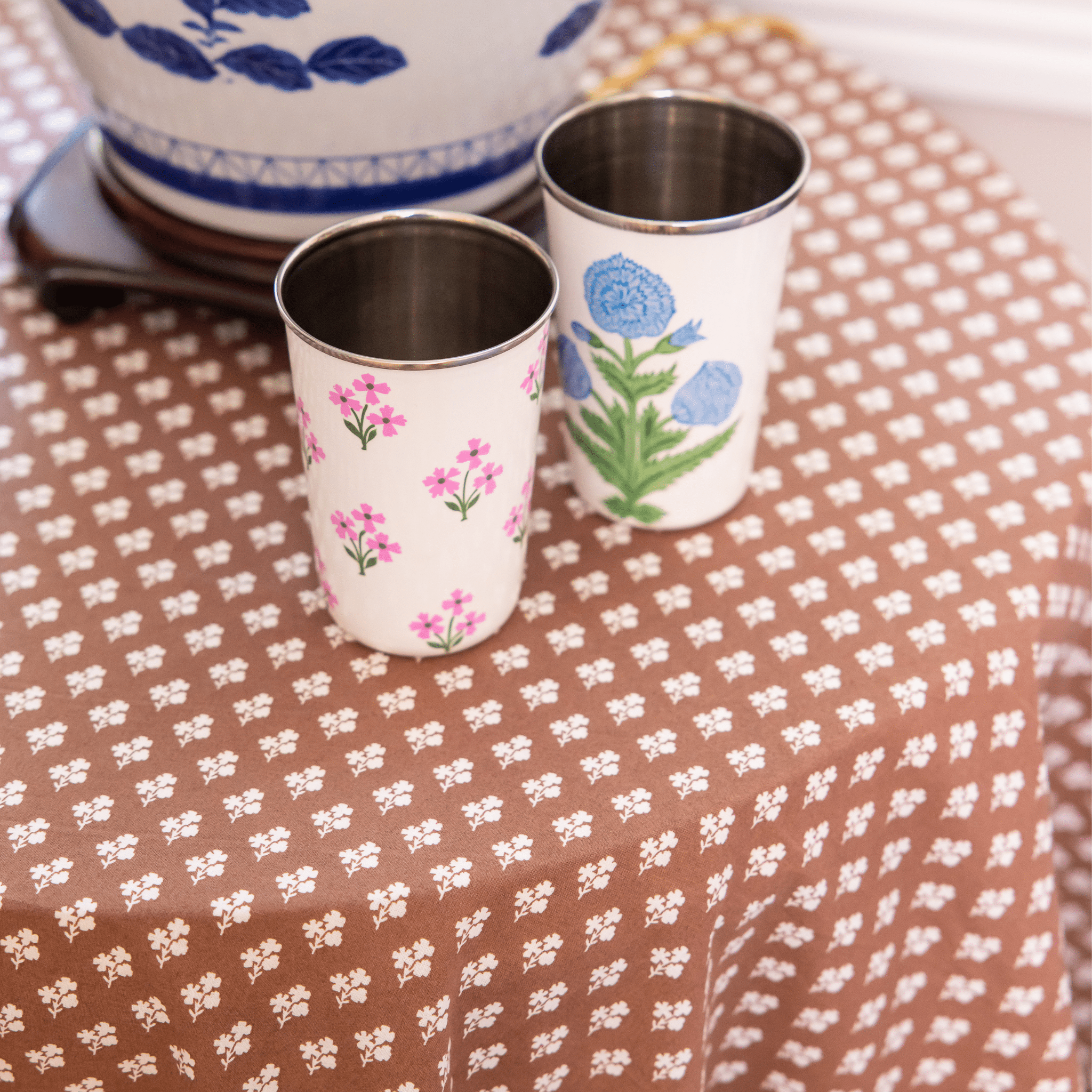 Pink Floral Tall Enamelware Tumblers - Set of 4-Ten Easy Street3