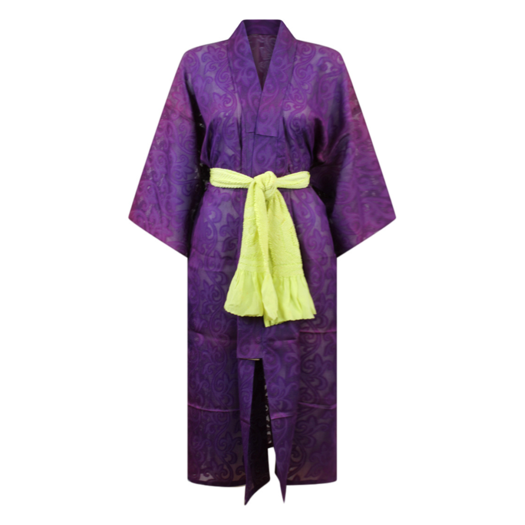 Purple Summer Silk Kimono Duster with Woven Swirls - Ten Easy Street