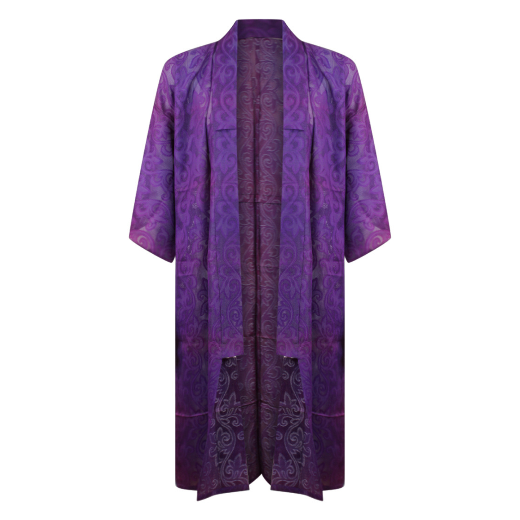 Purple Summer Silk Kimono Duster with Woven Swirls - Ten Easy Street
