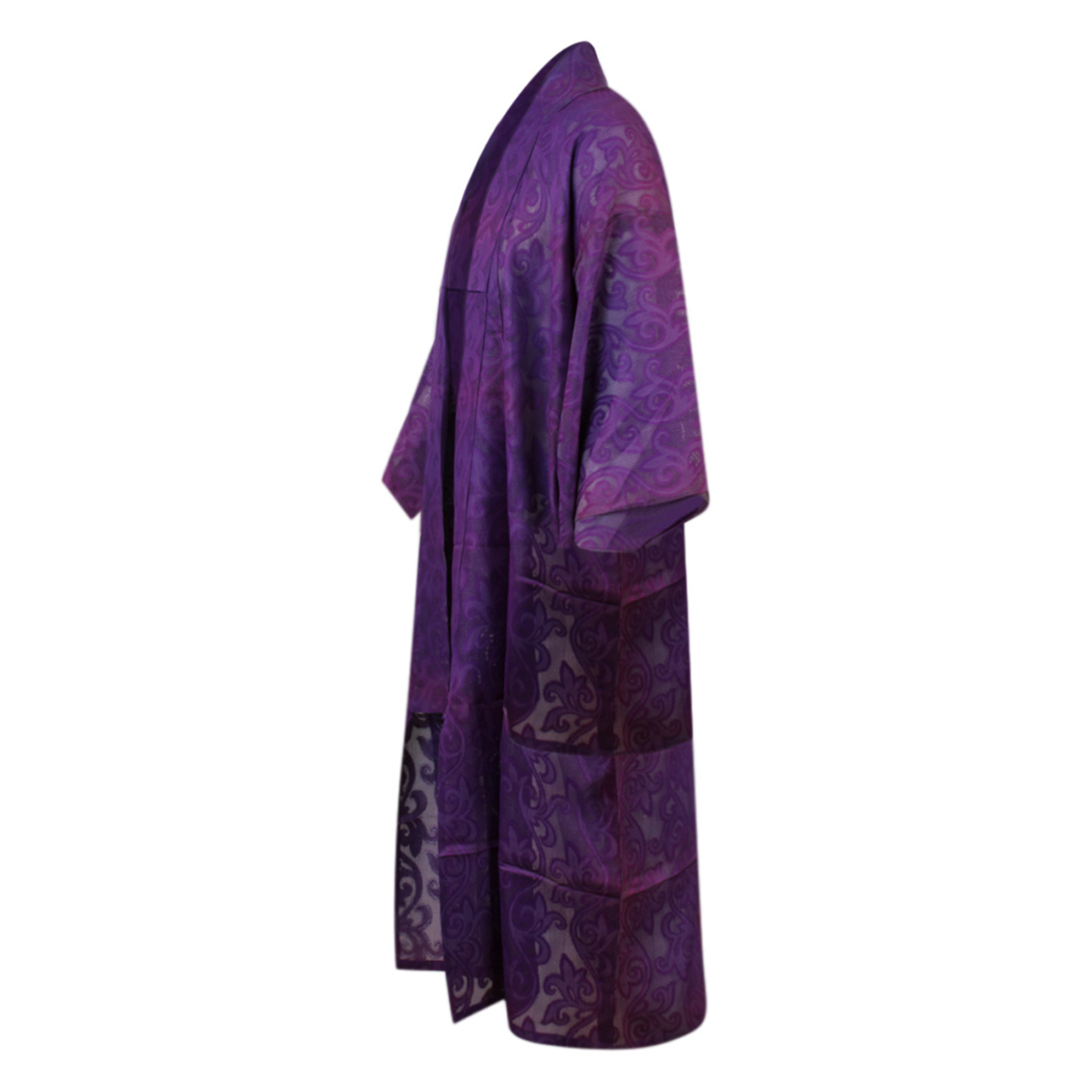 Purple Summer Silk Kimono Duster with Woven Swirls - Ten Easy Street