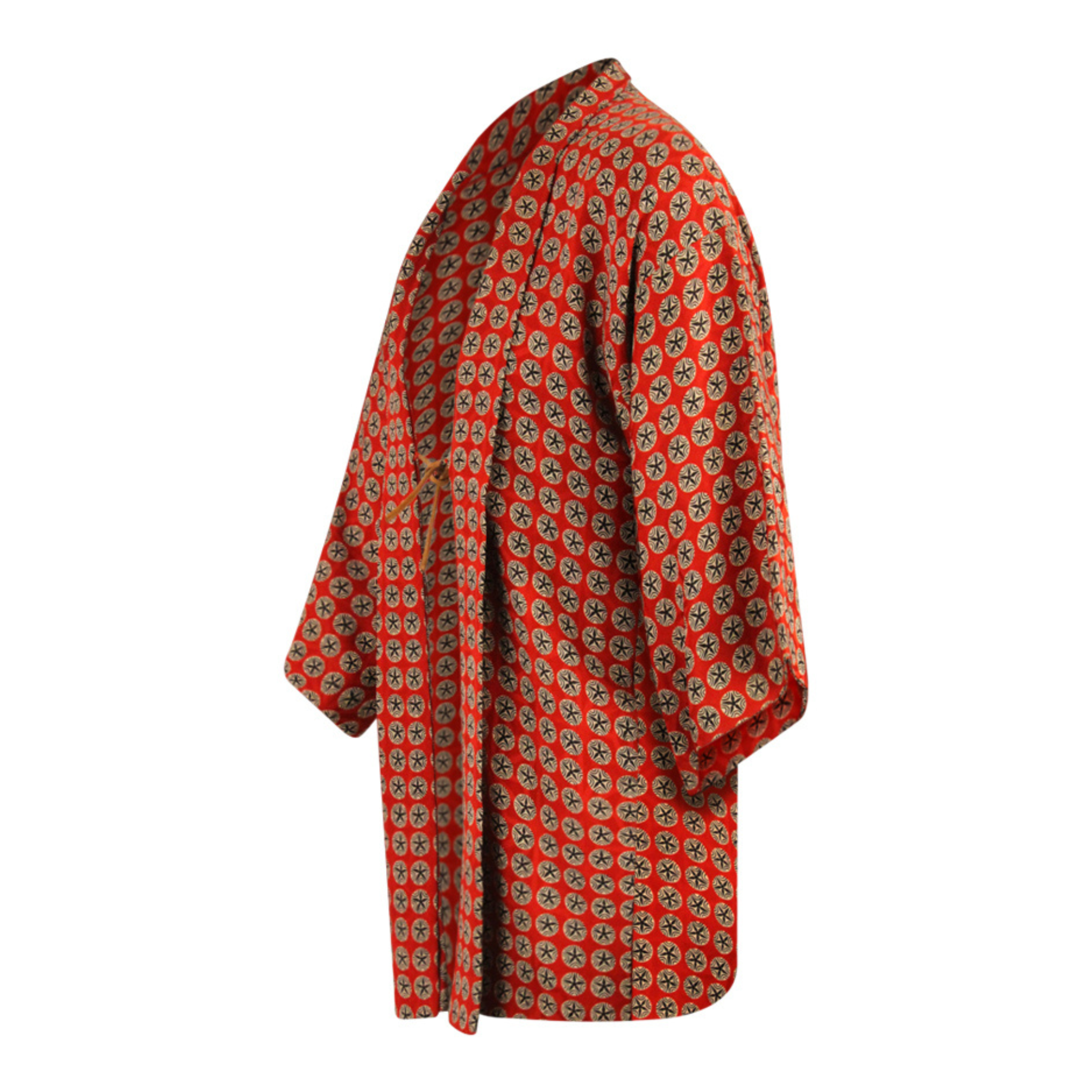 Red Silk Kimono Jacket with White and Black Abstract Symbols - Ten Easy Street