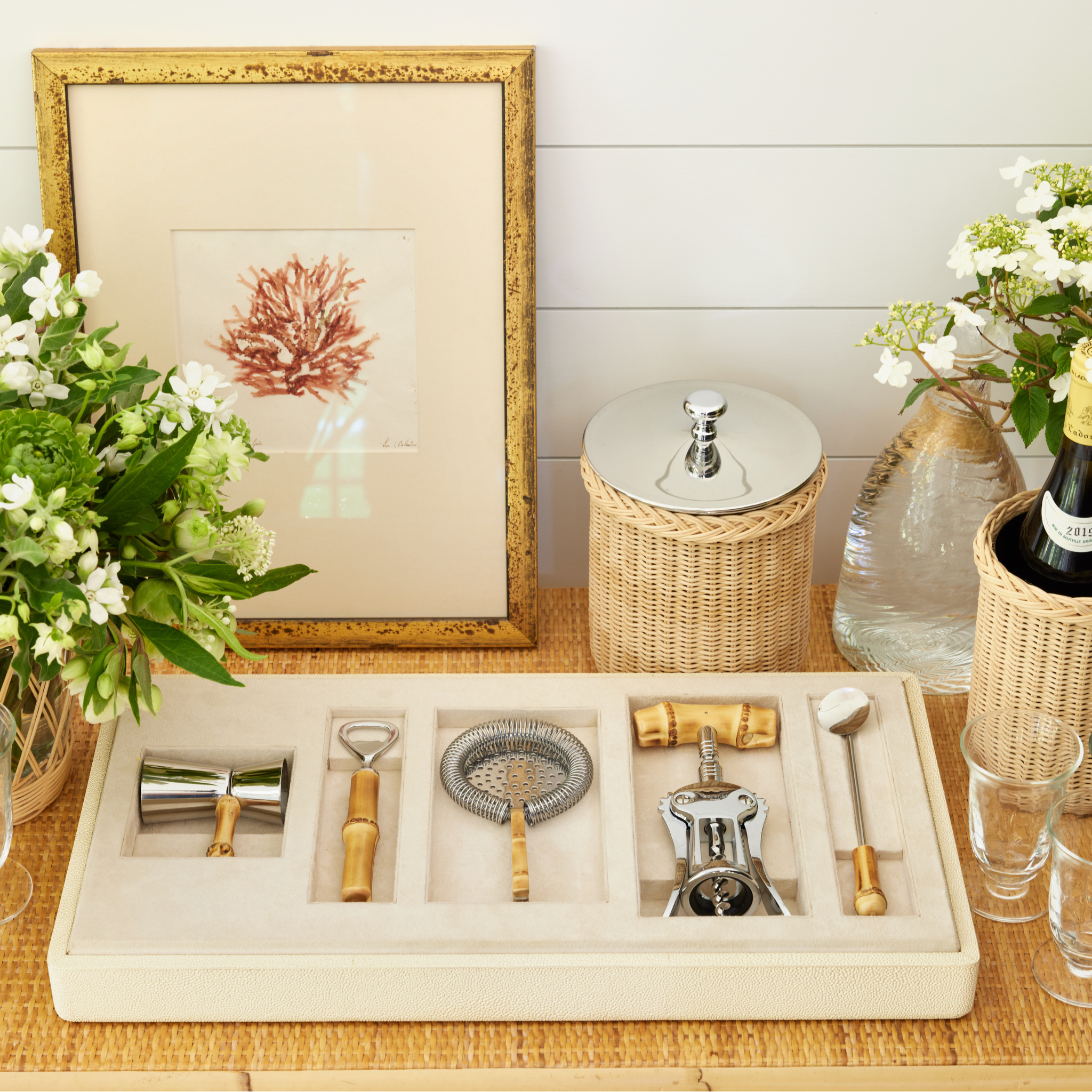 Shagreen Bamboo Bar Set in Cream-Ten Easy Street