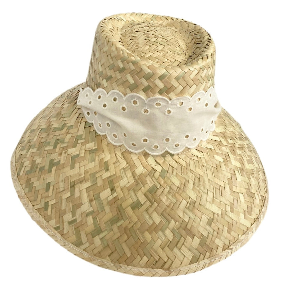 Amaryllis Sun Hat - Antique Eyelet Scallop Lace Ribbon - Ten Easy Street
