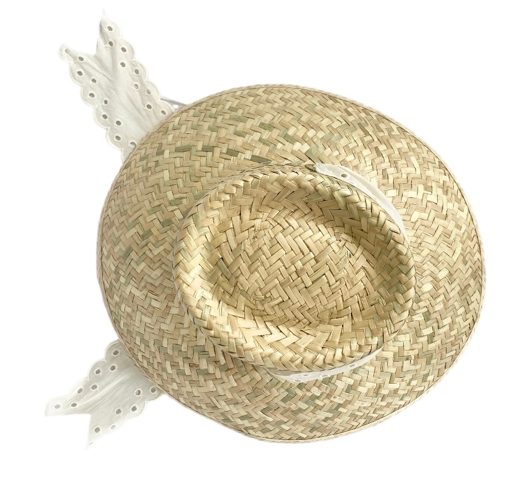 Amaryllis Sun Hat - Antique Eyelet Scallop Lace Ribbon - Ten Easy Street