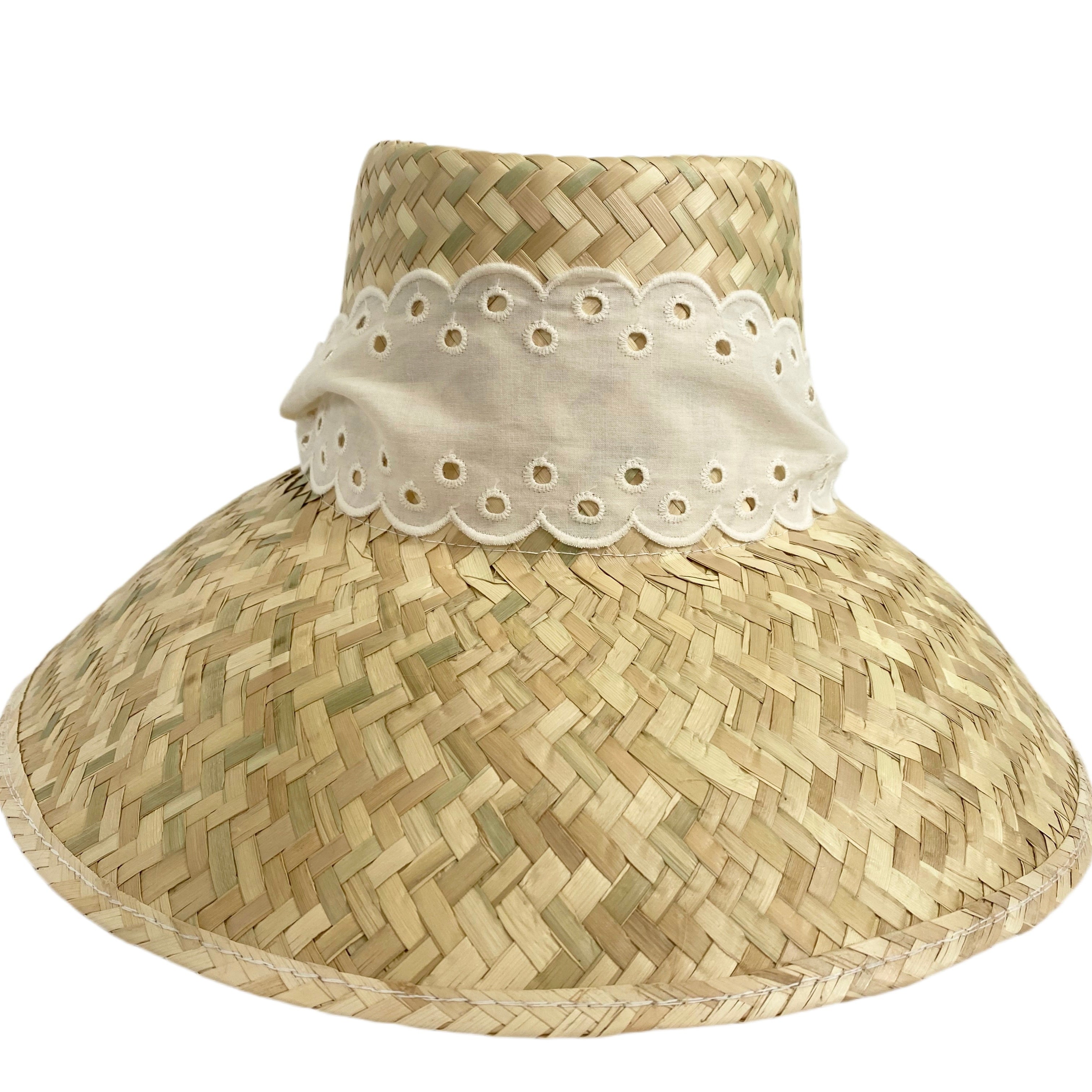 Amaryllis Sun Hat - Antique Eyelet Scallop Lace Ribbon - Ten Easy Street