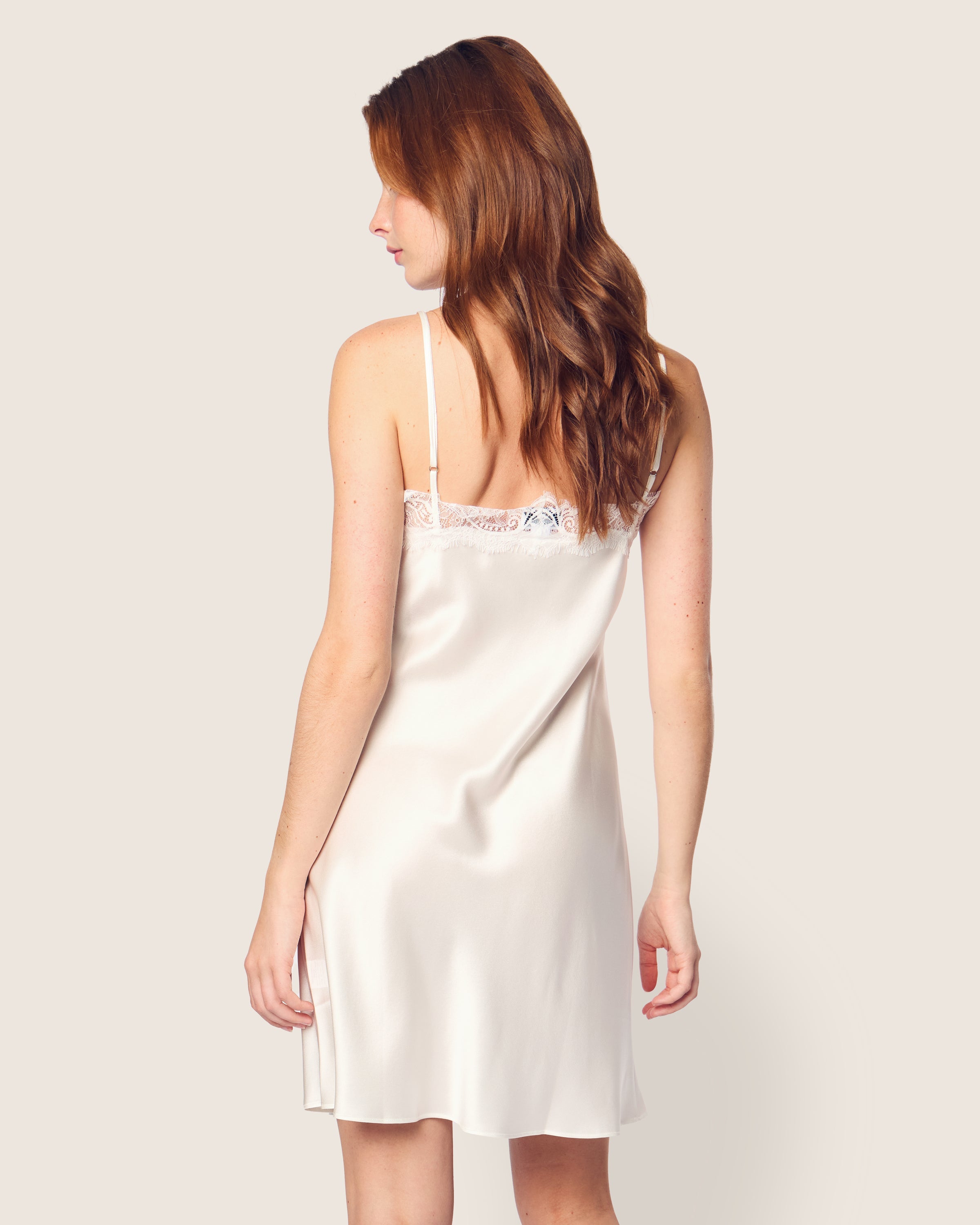 white silk lace slip dress White Satin Slip Dress with Pearl Details - Cassidy Bridal Dress