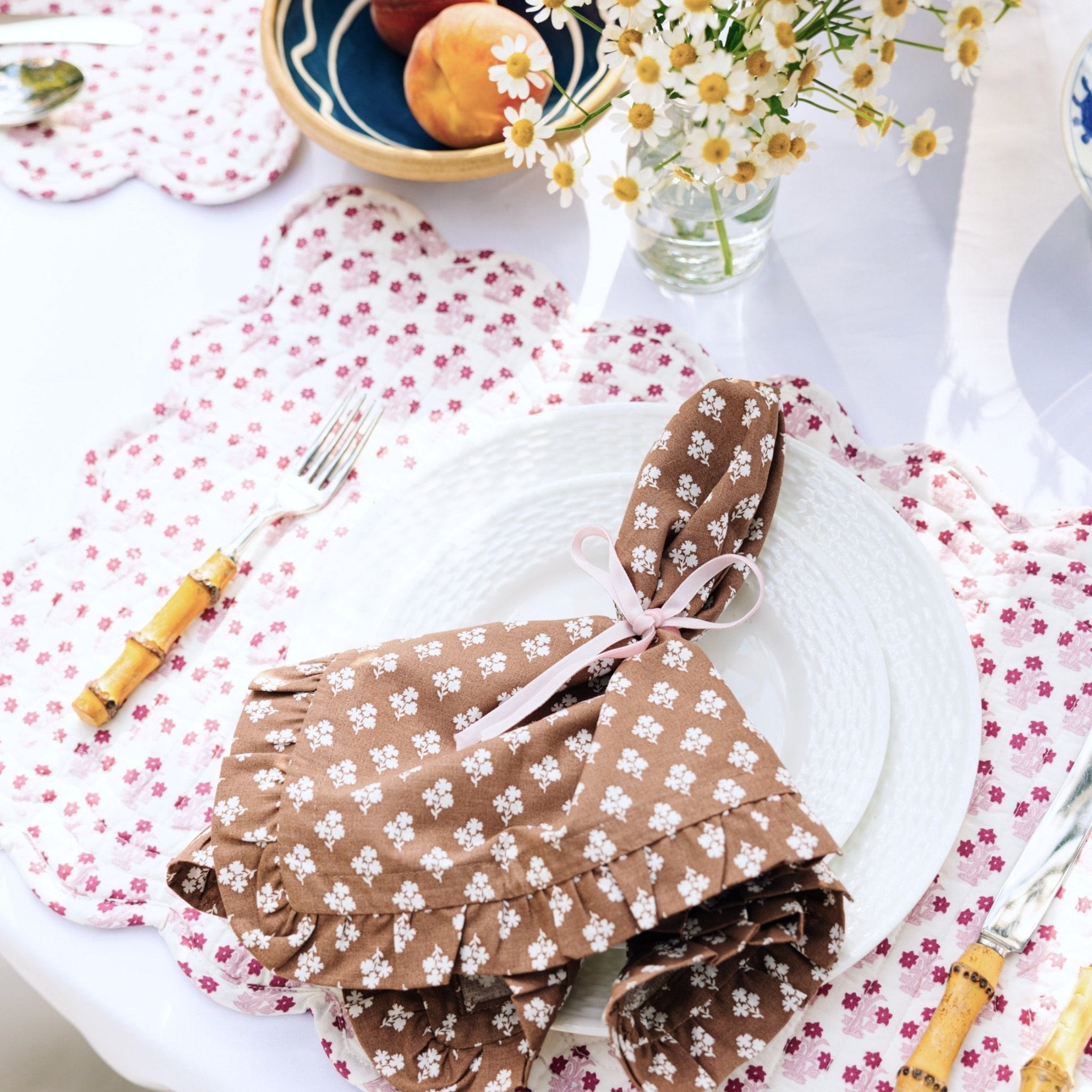 Abigail Pink Scalloped Quilted Placemat-Ten Easy Street