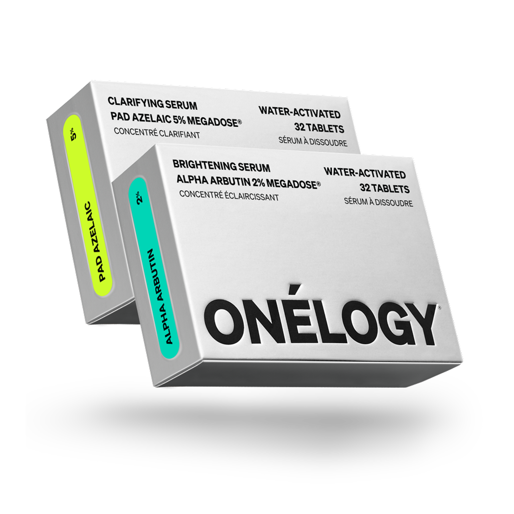 Two boxes of Onélogy skincare products on a white background