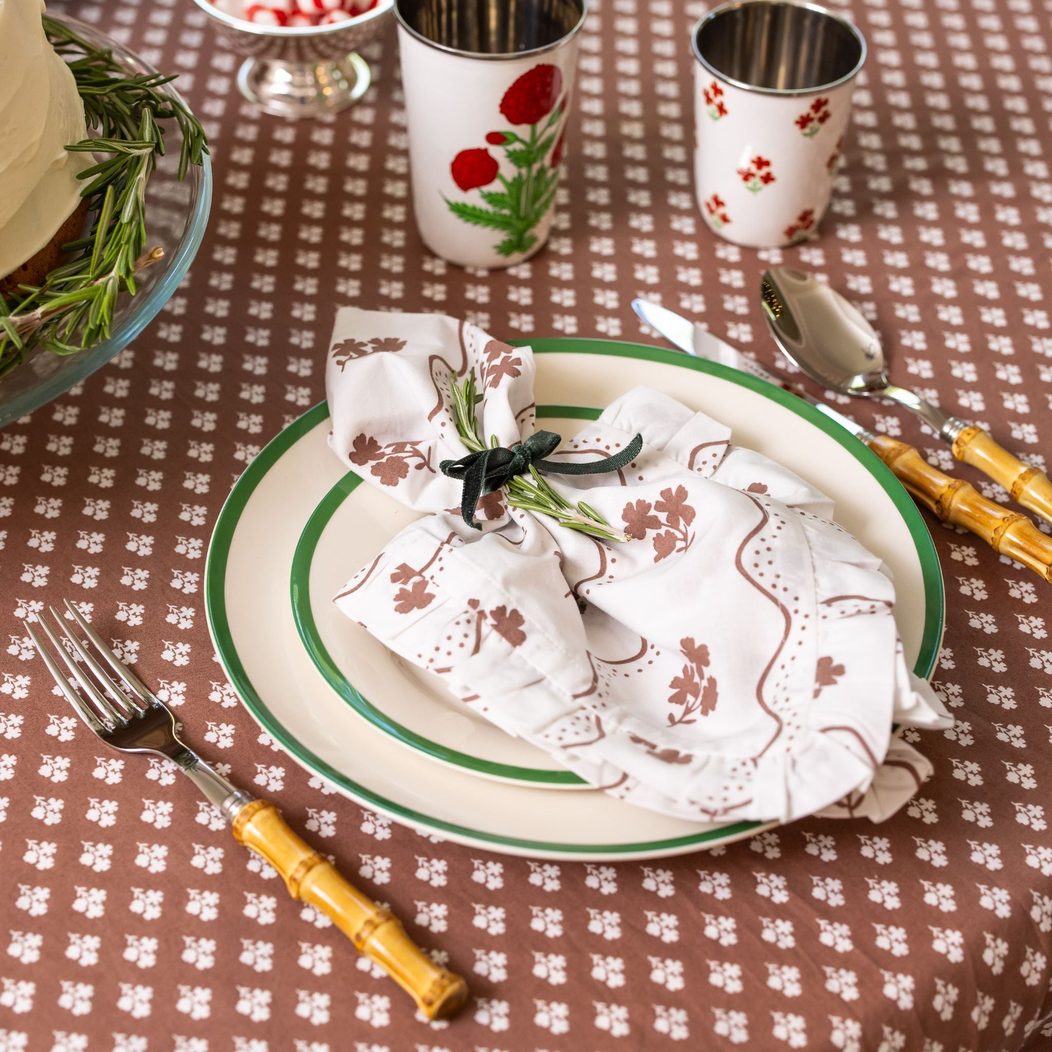 Beatrice Chocolate Ruffled Napkins - Set of 4-Ten Easy Street