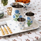 Blue Floral Hand-painted Enamelware Tray-Ten Easy Street