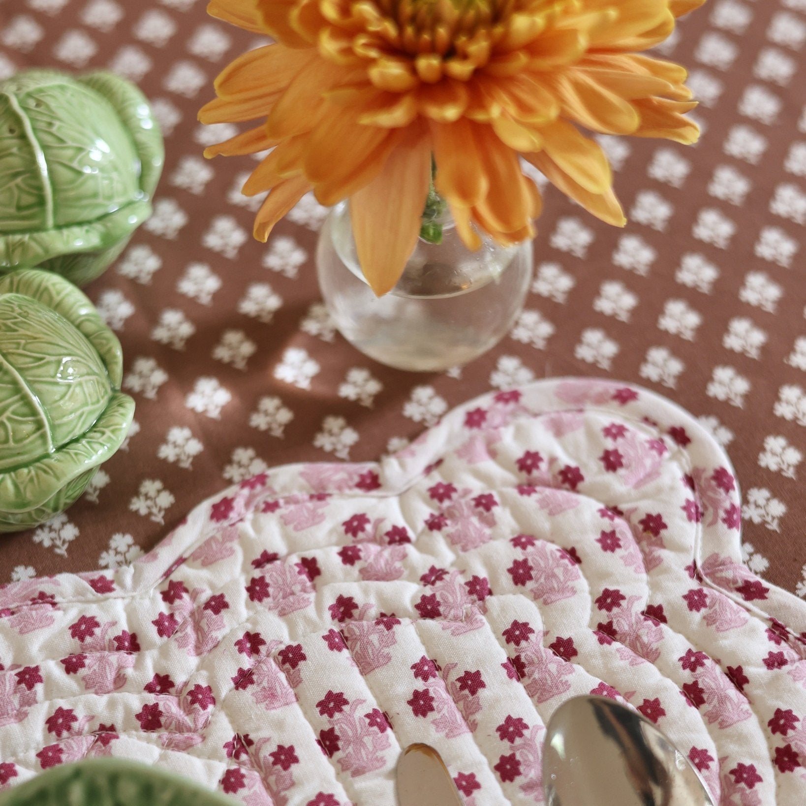Constance Chocolate Round Tablecloth with Ruffle-Ten Easy Street