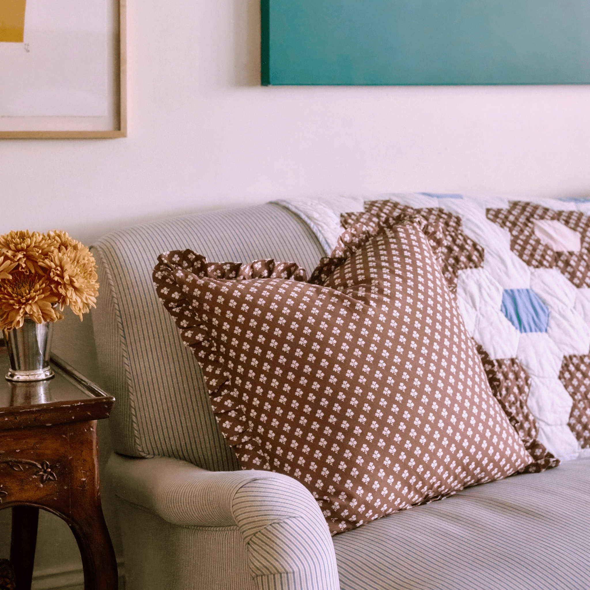 Constance Chocolate Ruffled Throw Pillow-Ten Easy Street