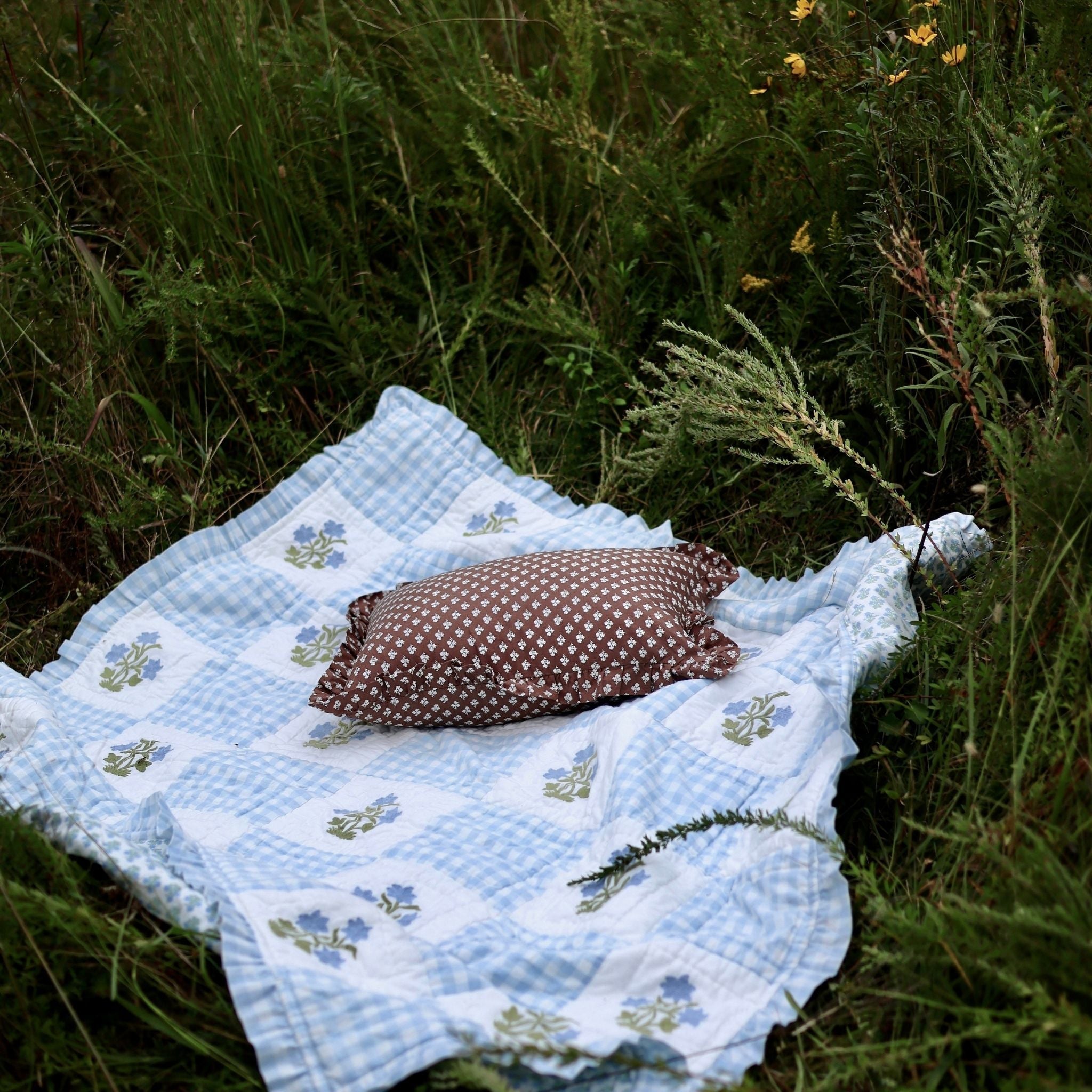 Dorothy Blue Embroidered Quilted Throw Blanket-Ten Easy Street