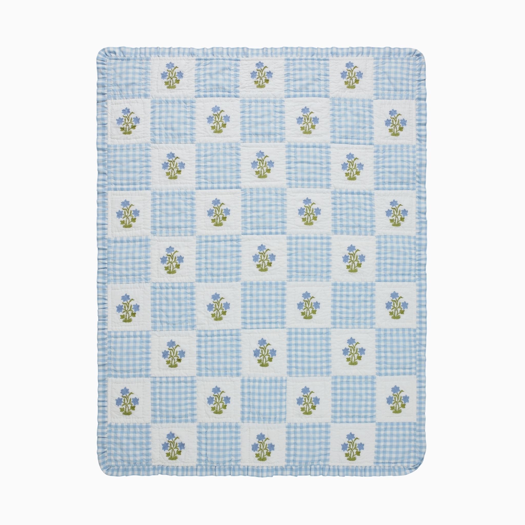 Dorothy Blue Embroidered Quilted Throw Blanket-Ten Easy Street