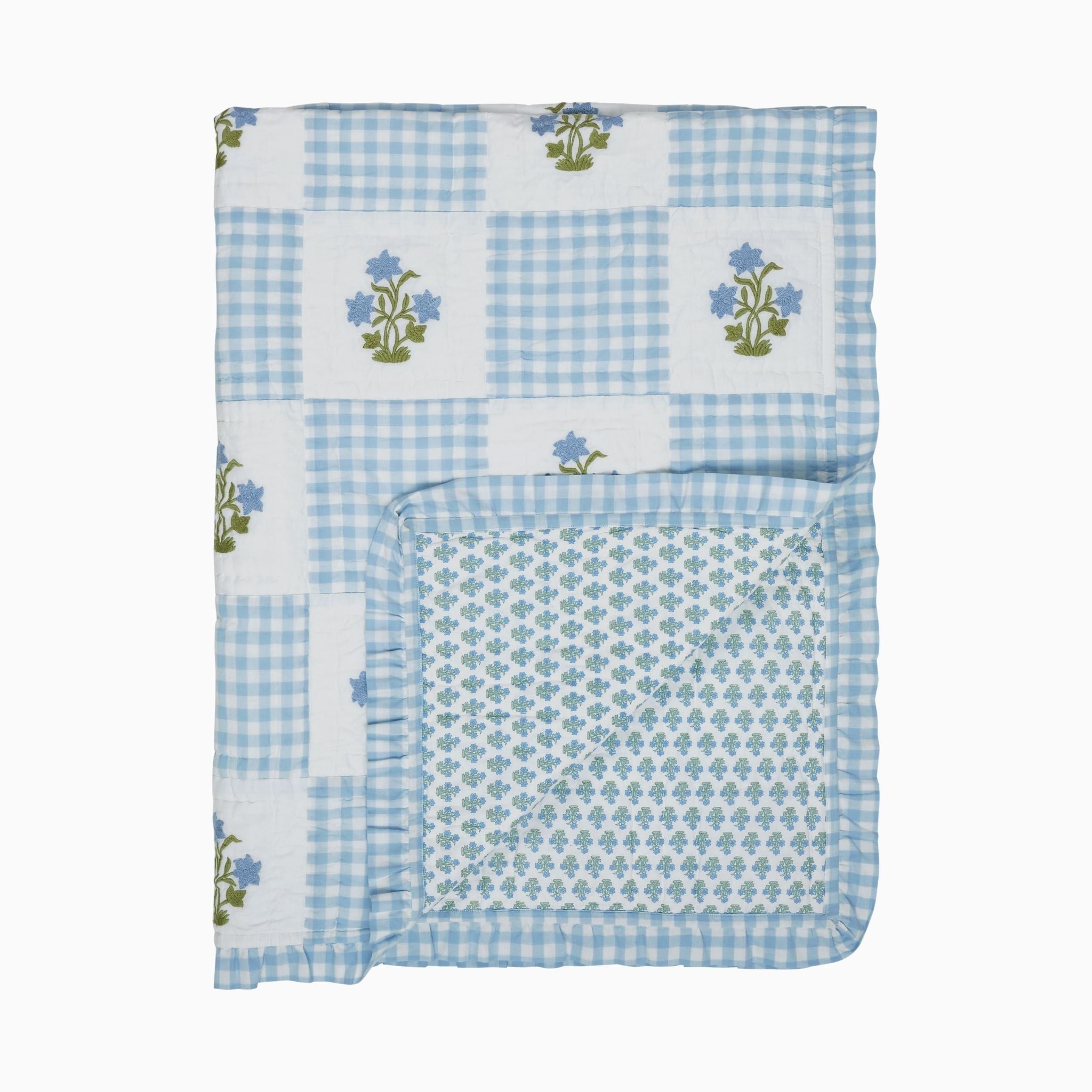 Dorothy Blue Embroidered Quilted Throw Blanket-Ten Easy Street