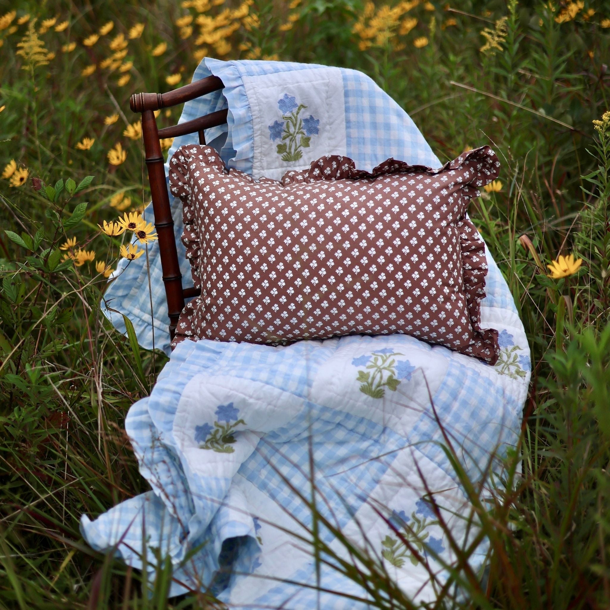 Dorothy Blue Embroidered Quilted Throw Blanket-Ten Easy Street