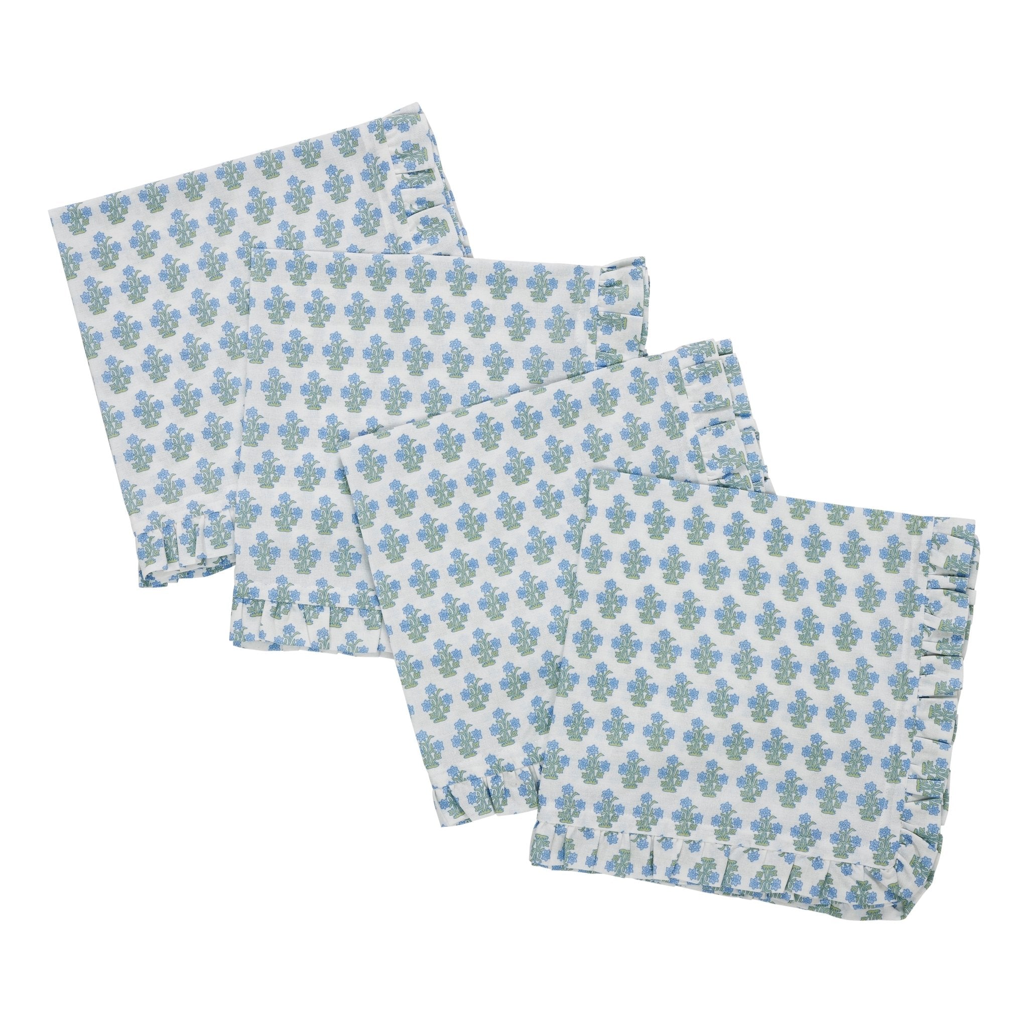 Dorothy Blue Ruffled Dinner Napkins - Set of 4-Ten Easy Street