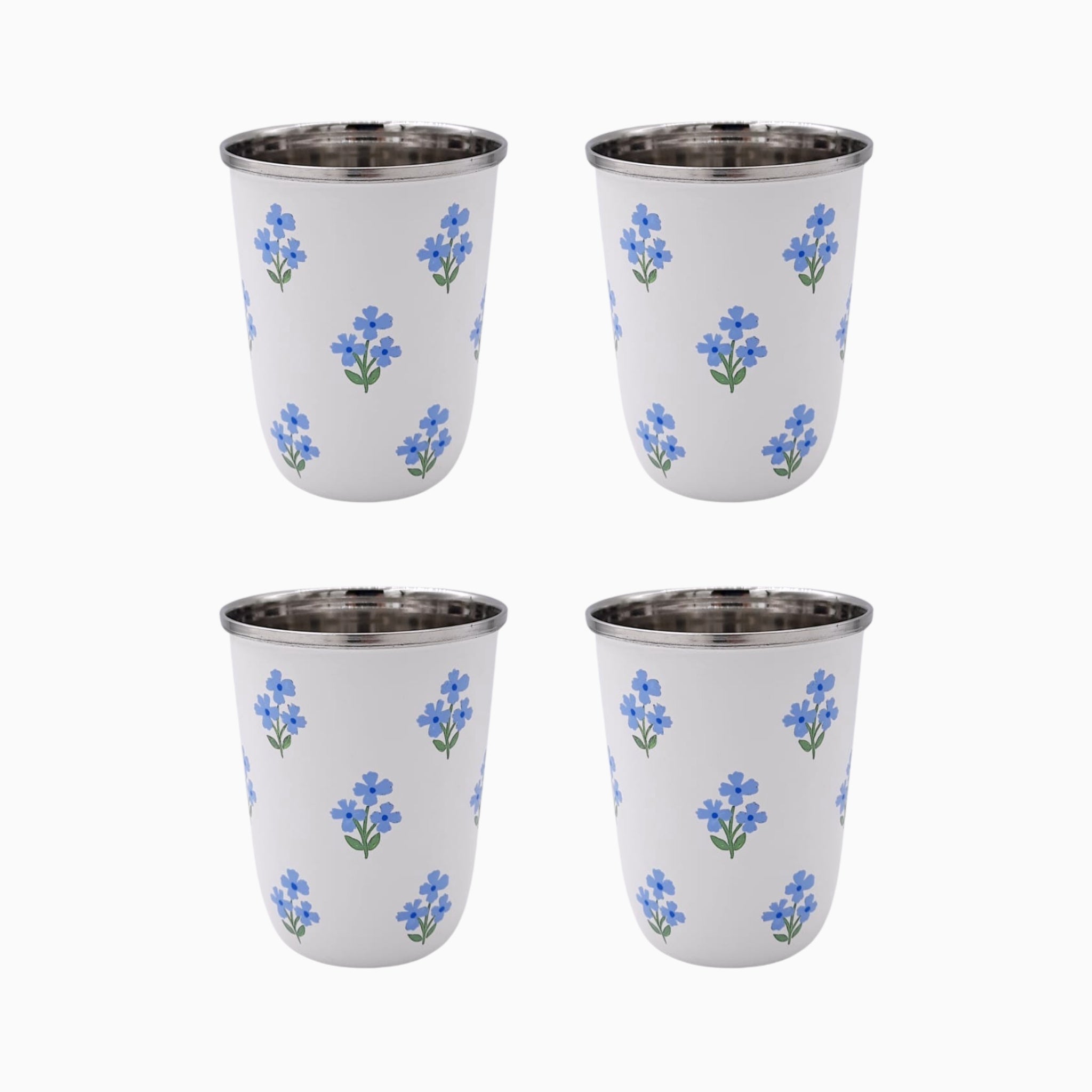 Floral Blue Short Enamelware Tumblers - Set of 4-Ten Easy Street