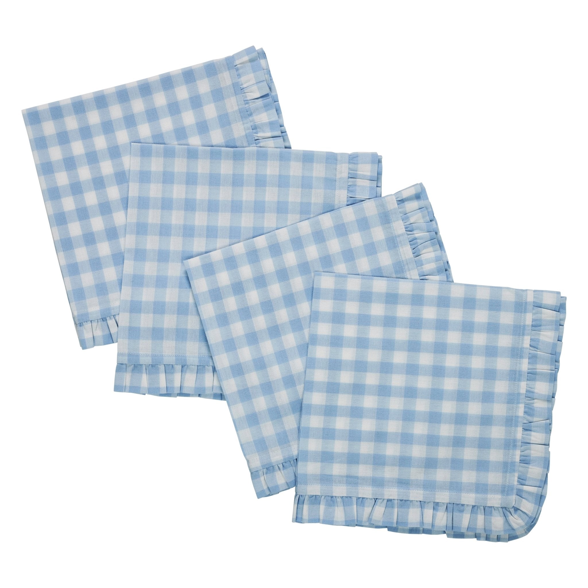 Gingham Blue Ruffled Dinner Napkins - Set of 4-Ten Easy Street