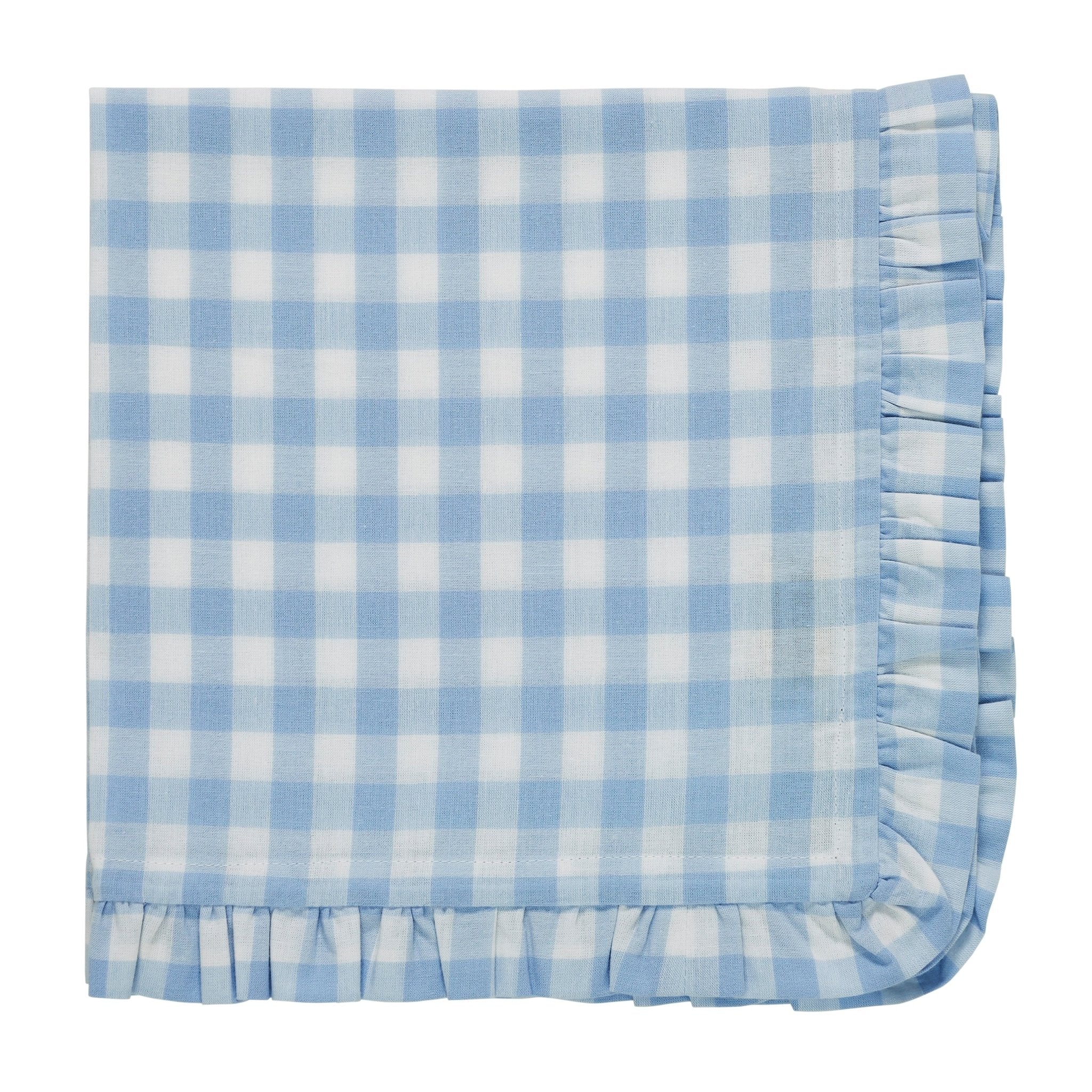 Gingham Blue Ruffled Dinner Napkins - Set of 4-Ten Easy Street